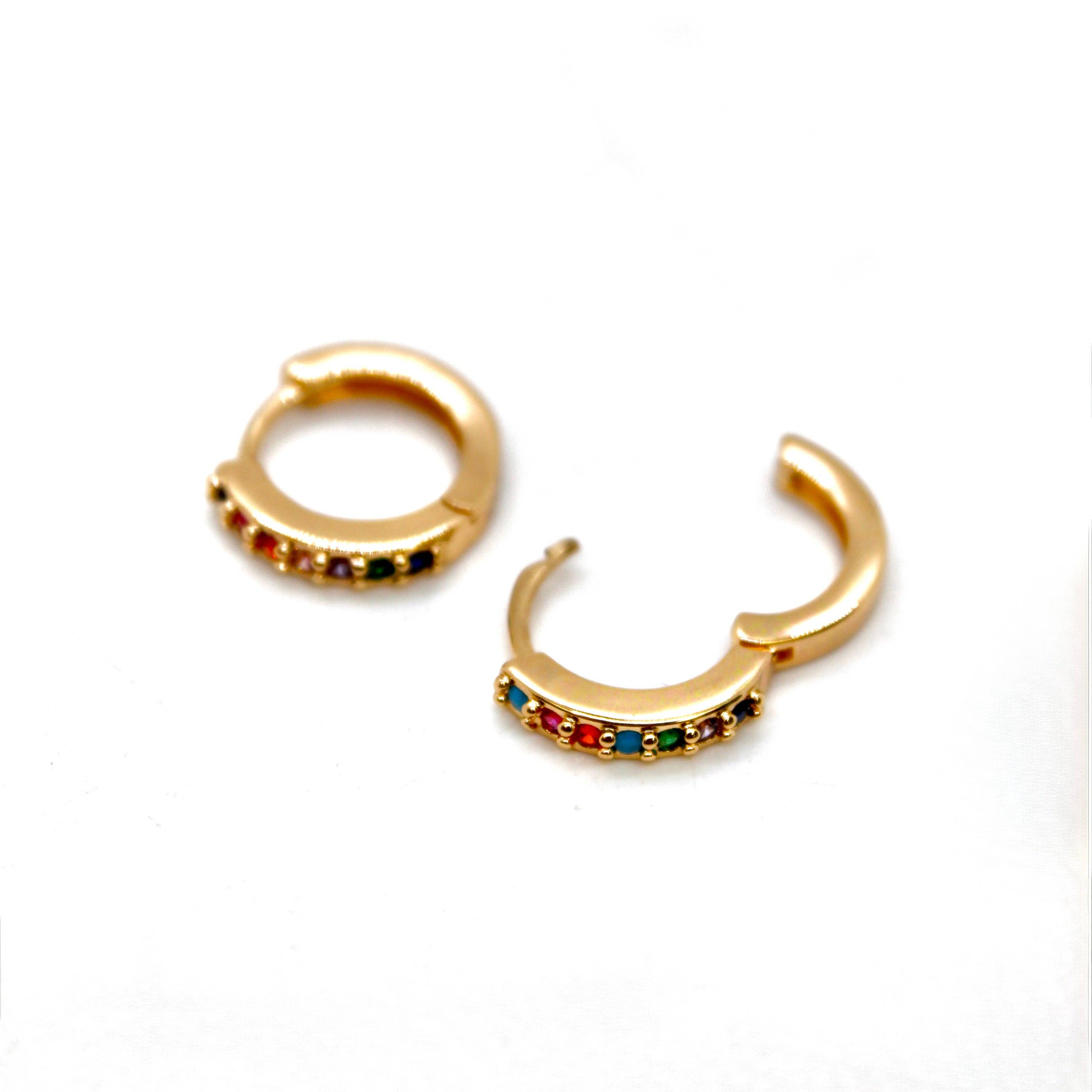 Rainbow Rhinestone Mini Huggie Earrings - E4-404