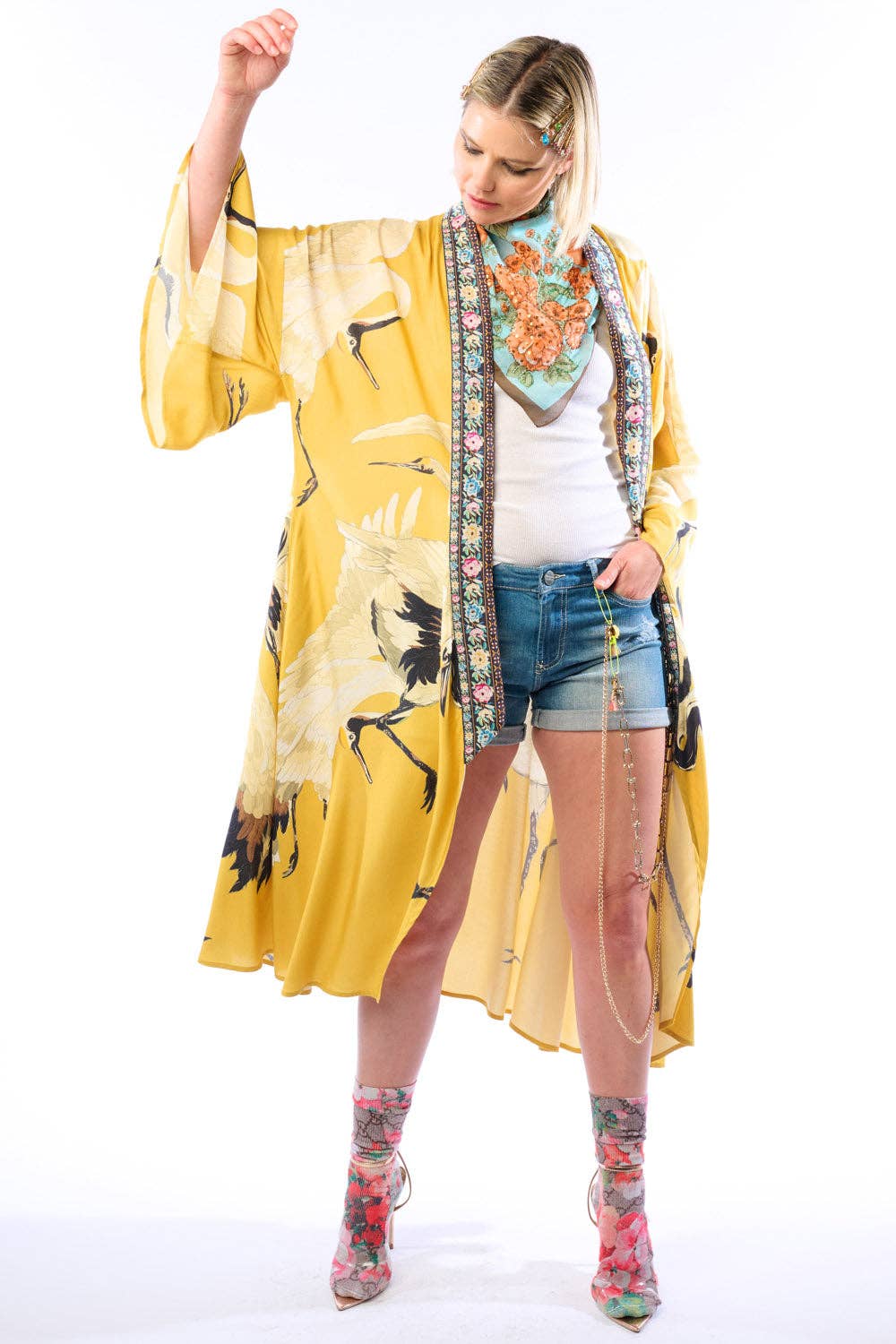 Story of the Crane Kimono - Mustard | Bohemian Coverup Robe