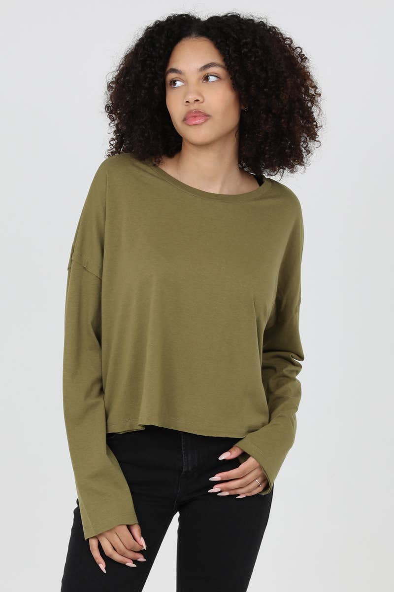 LONG SLEEVE SLUBBY KNIT TOP WITH RAW EDGES