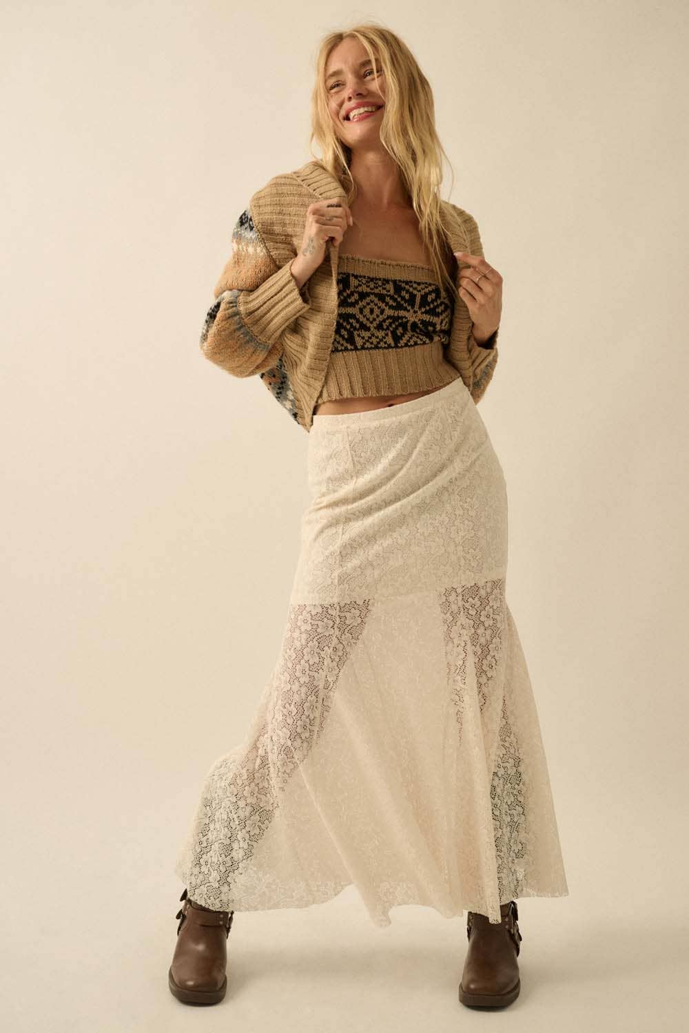 Alpine-Knit Shrug Cardigan and Tube Top Set