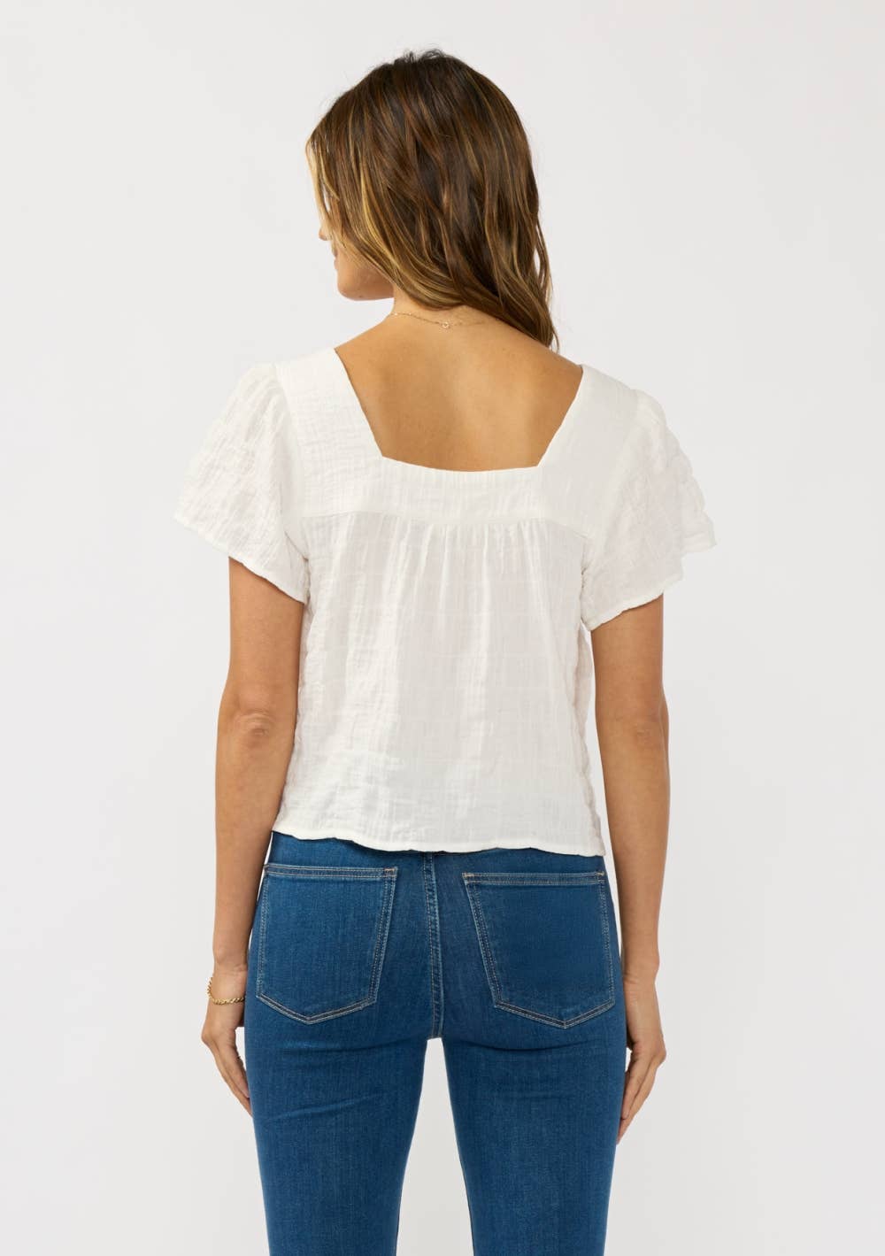 Square Neck Puff Sleeve Gauze Top