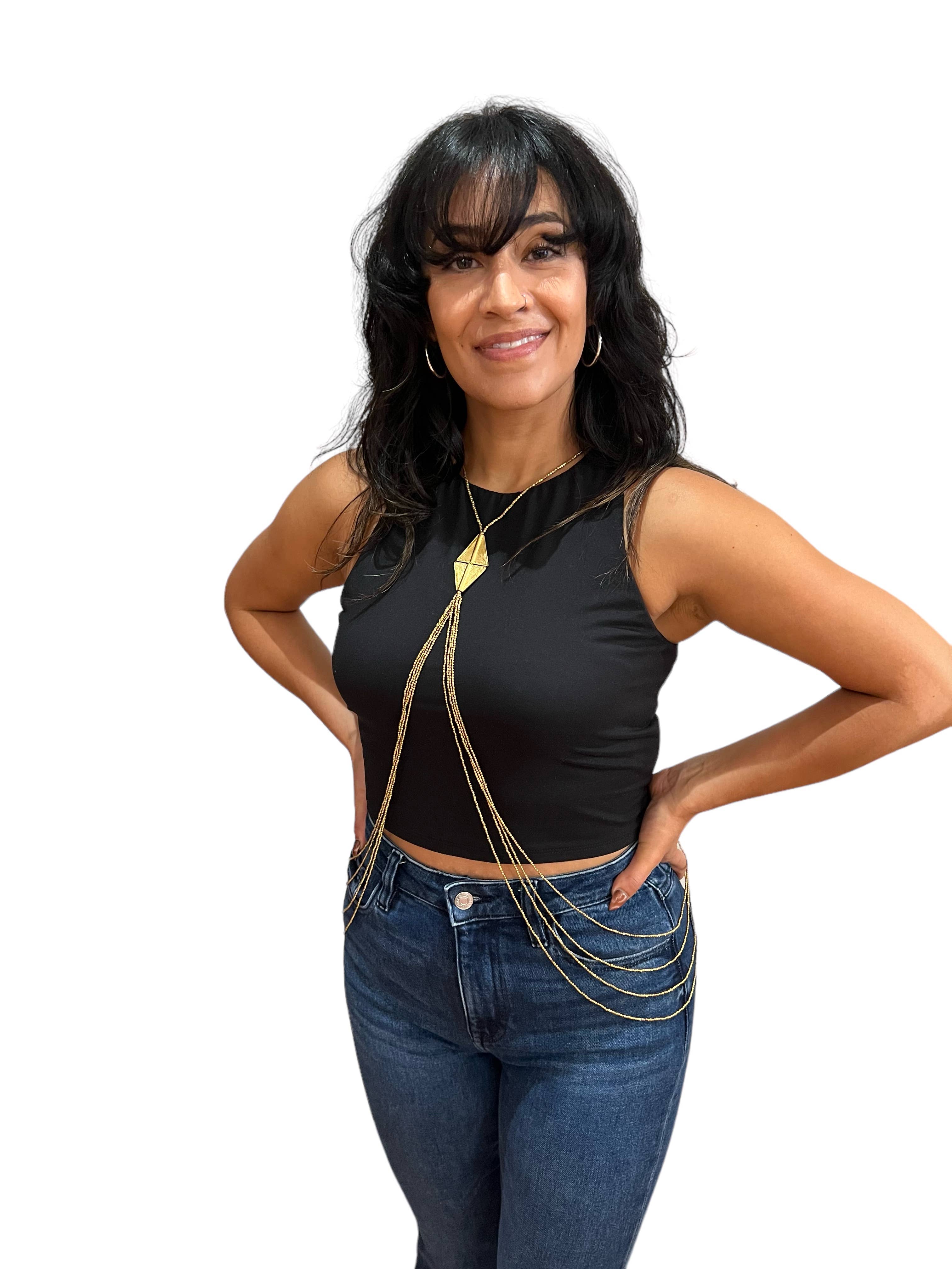 Beaded Brass Triangle Body Chain