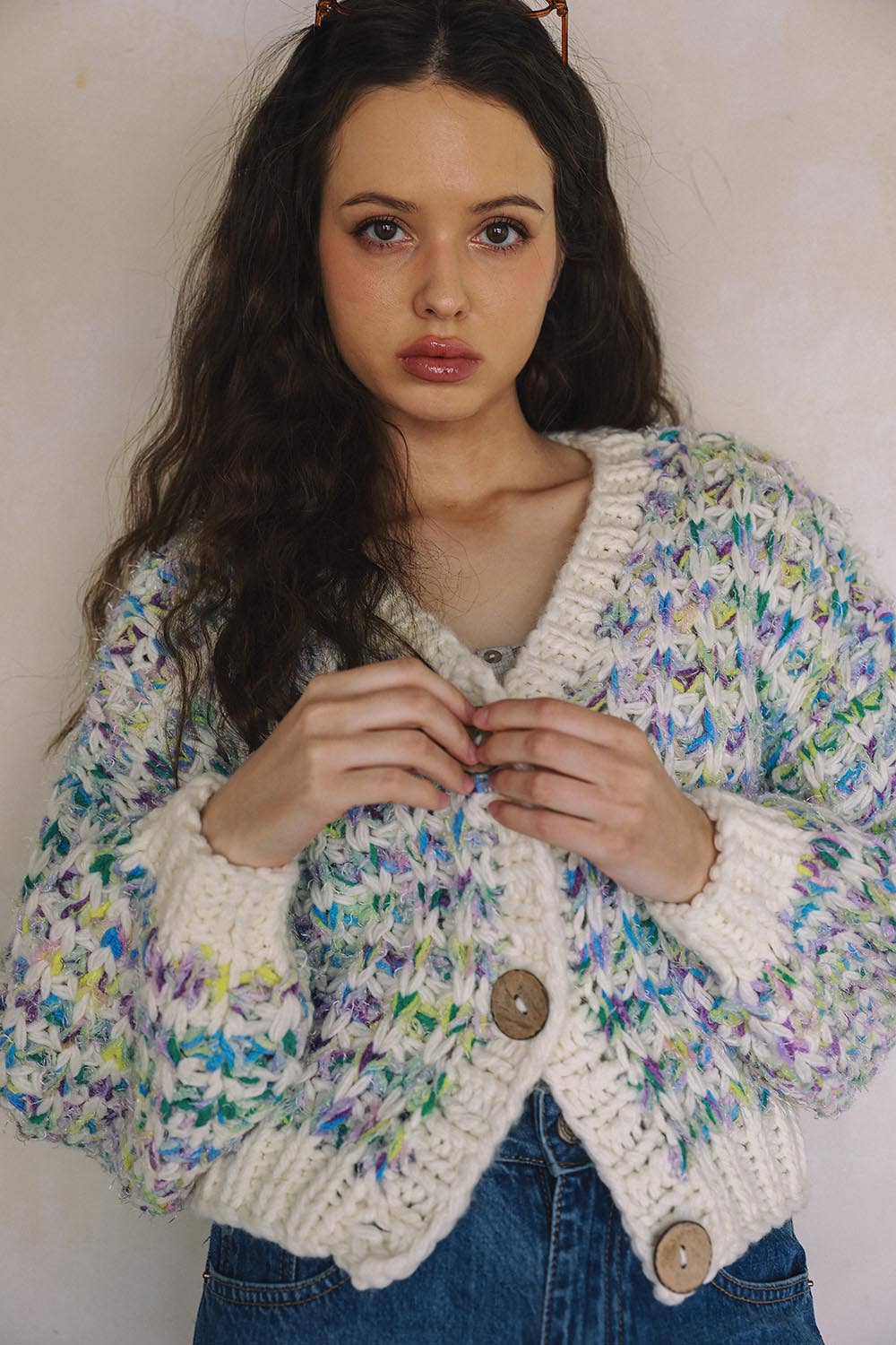 HAND KNIT MULTICOLOR  SWEATER CARDIGAN