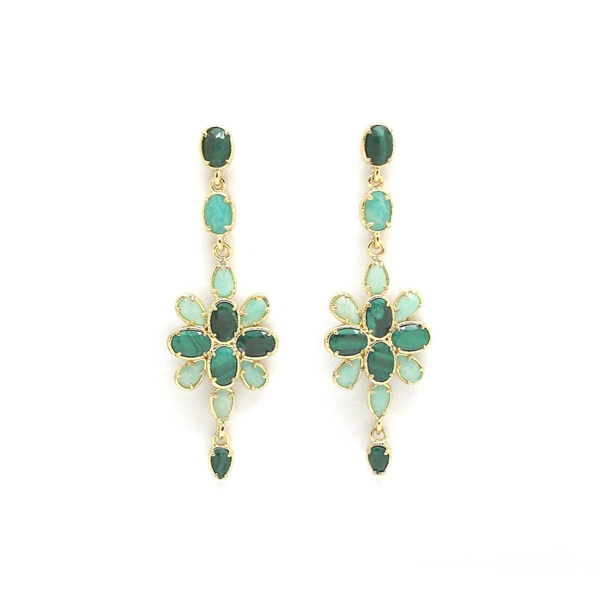 Malachite Turquoise Dangle Leaf Earrings  - E4-462