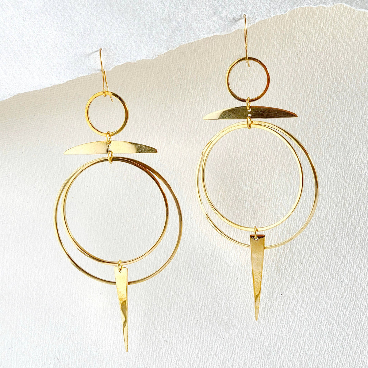 Brass hoop small light chandelier earrings handmade solstice