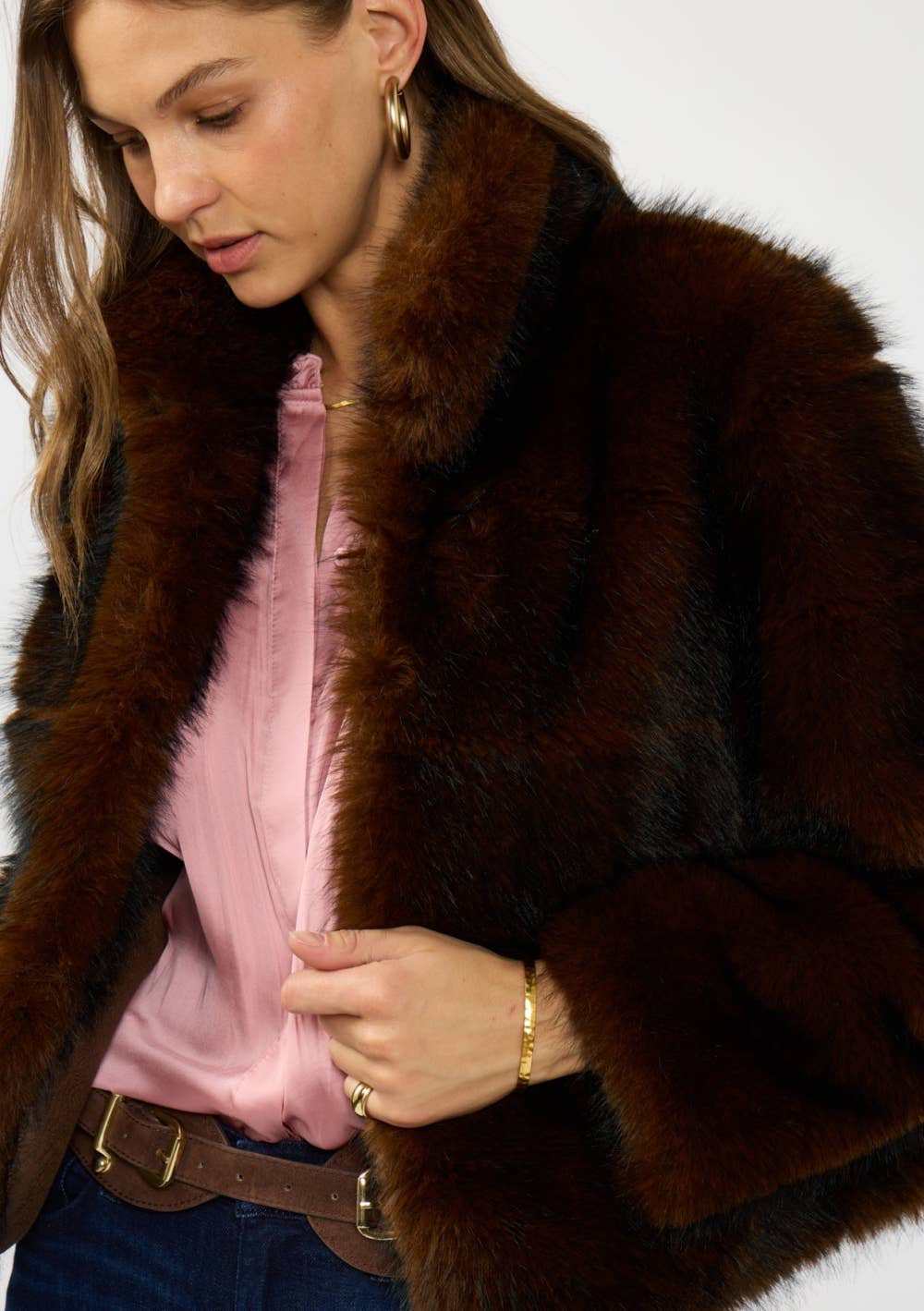 Cropped Faux Fur Jacket with Pockets