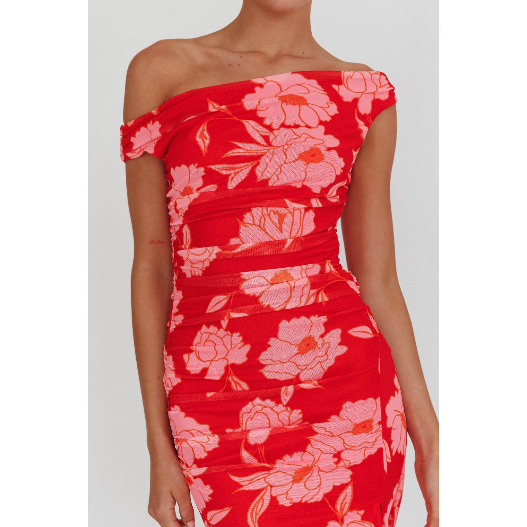 OFF SHOULDER FLORAL MAXI DRESS / BR0007B05