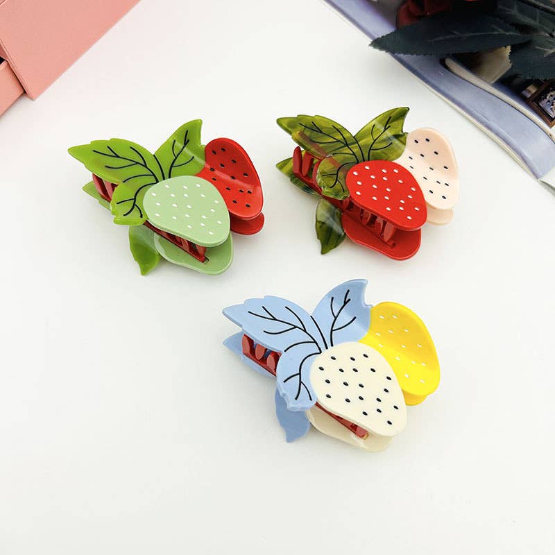 Fun Double Strawberry Hair Clip, Acetate Fruit Claw Clips