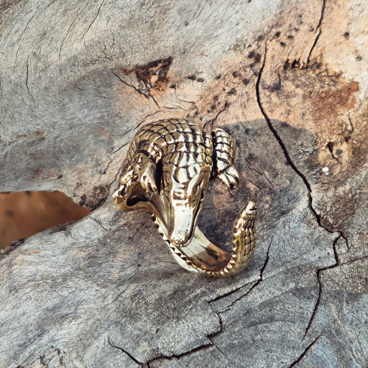 Brass alligator animal ring crocodile nature jewelry