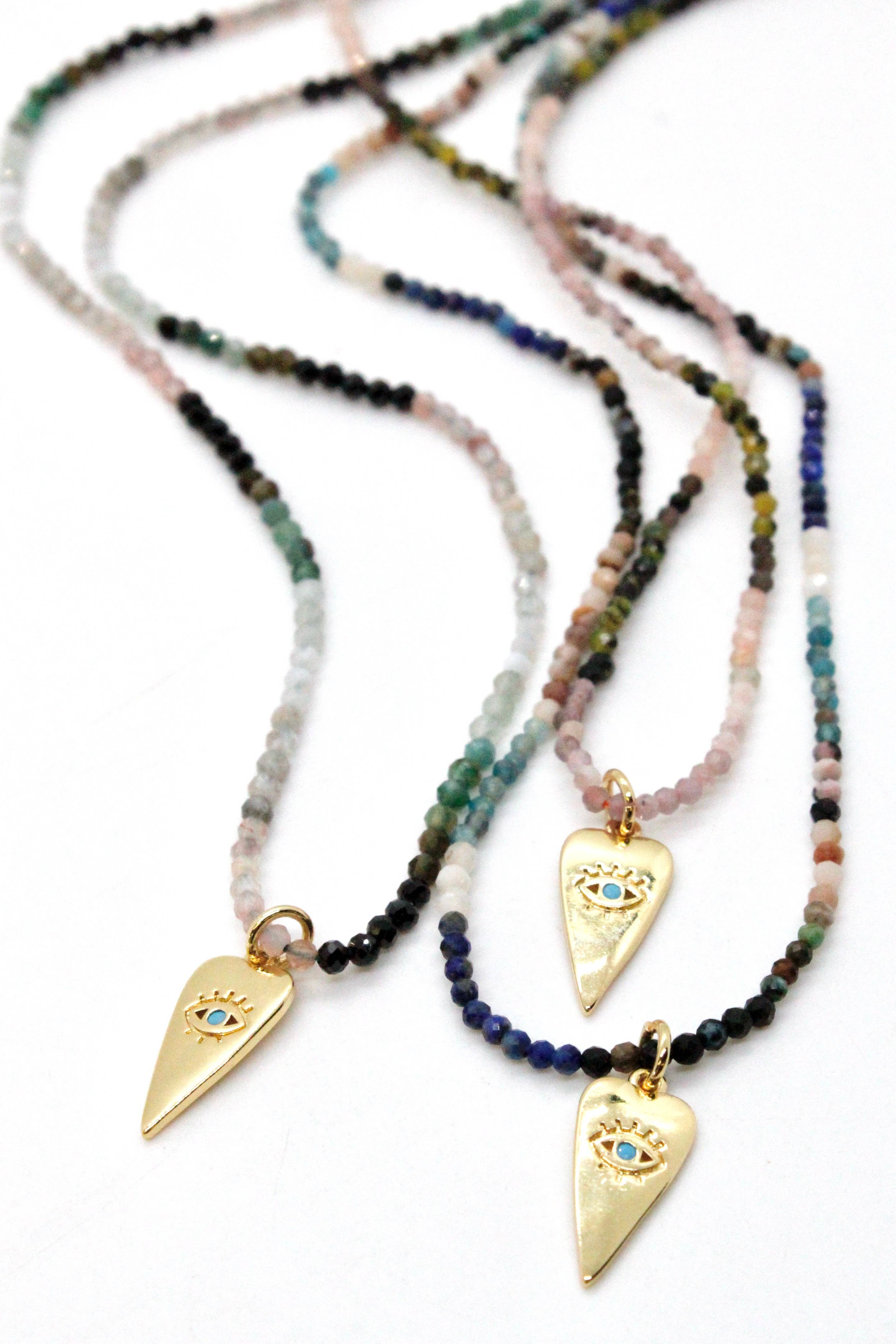 #1 Seller - Evil Eye Heart Faceted Short Stone Necklace
