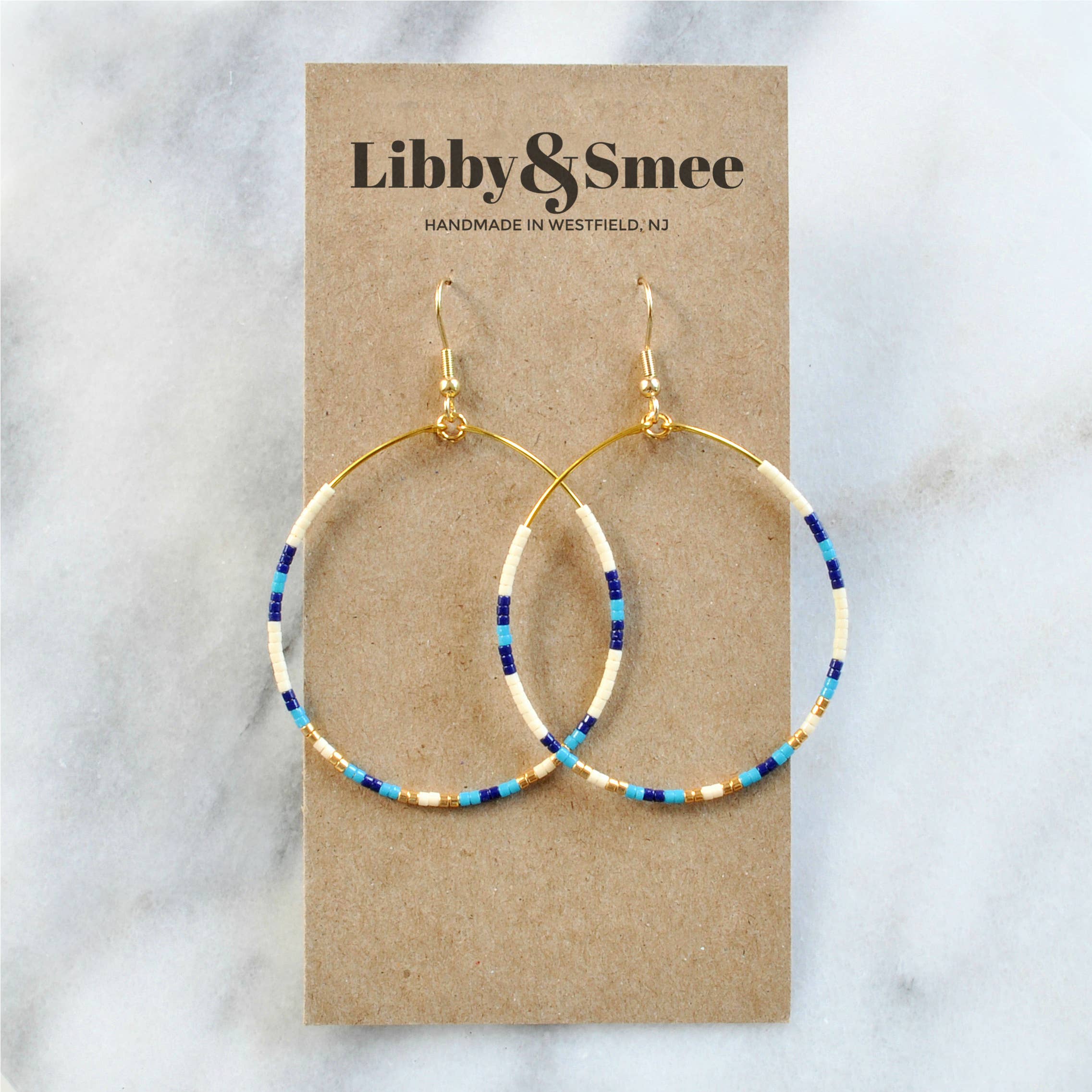 Large Gold Beaded Dangle Hoop Earrings