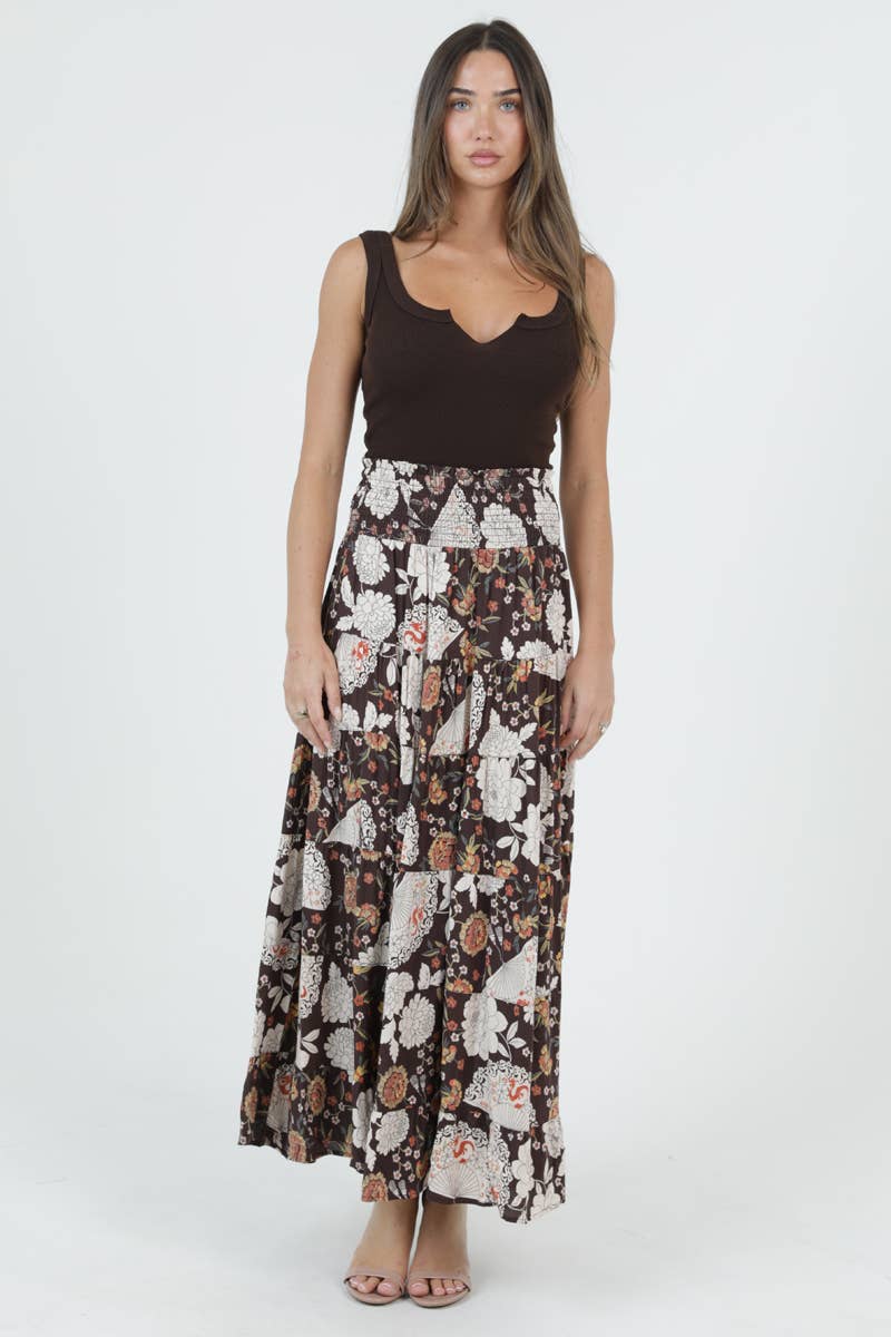 26P57-A969 TIERED SKIRT WITH SMOCKED WAISTBAND