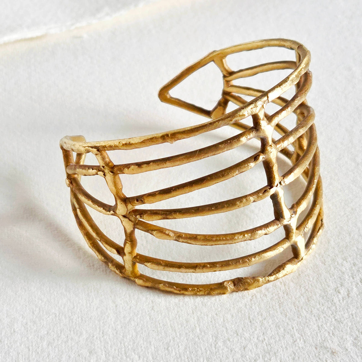 Brass caged irregular handcrafted cuff bracelet