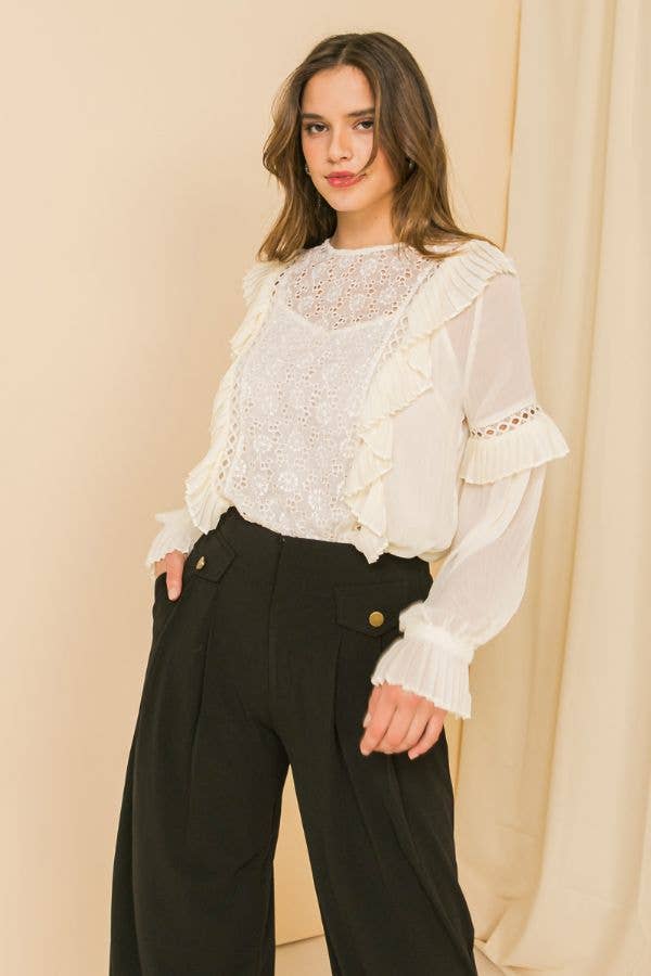 Woven Eyelet Sheer Top