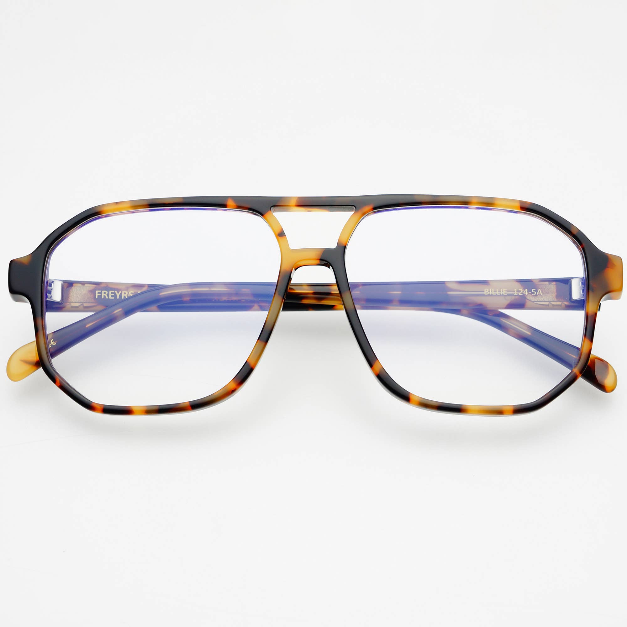 FREYRS Eyewear Billie Blue Light Readers Unisex Eyeglasses feature handmade acetate frames in a bold aviator style with a double bridge and clear, impact resistant lenses, shown on a white background.