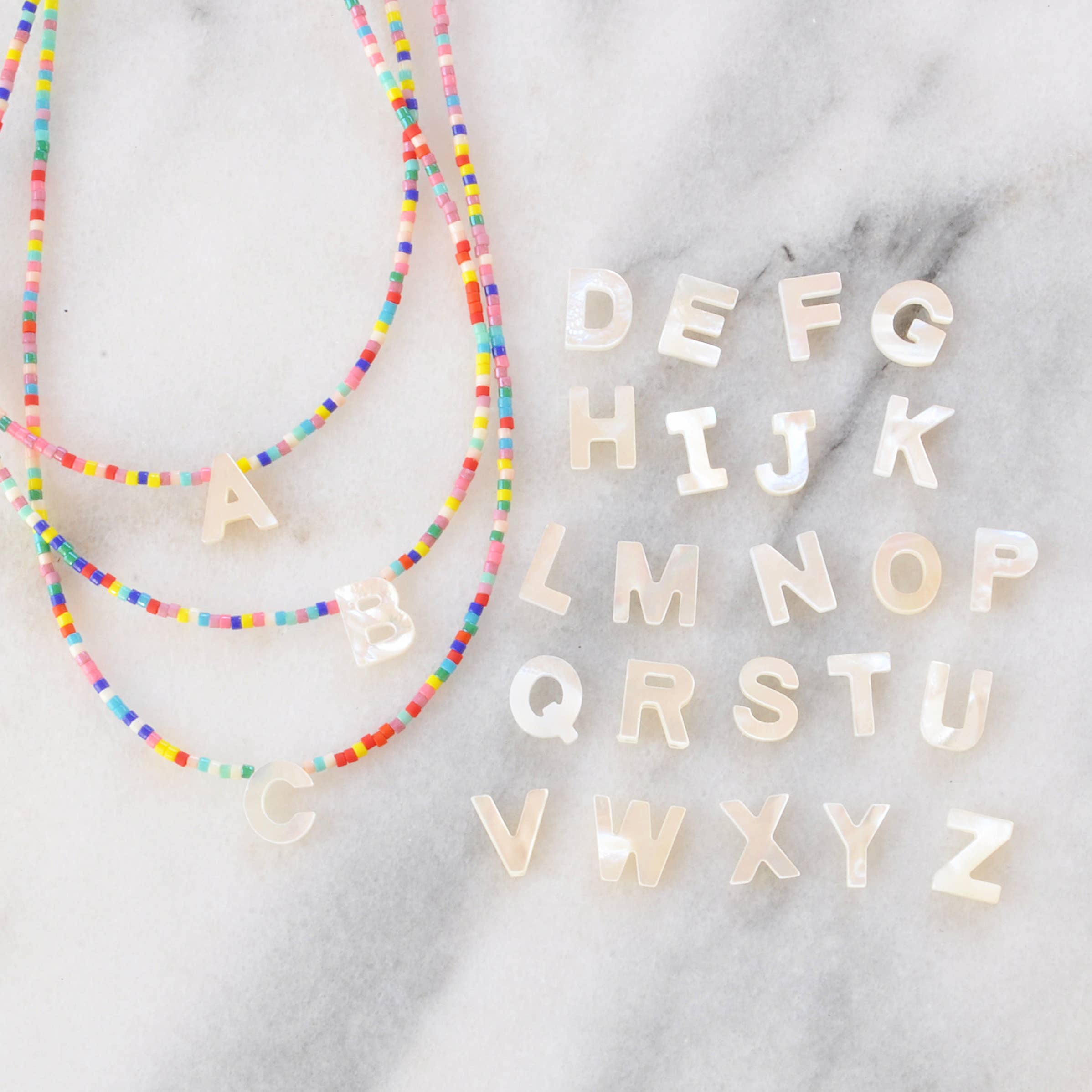 Mama & Mom Necklaces with Mother-of-Pearl Letters