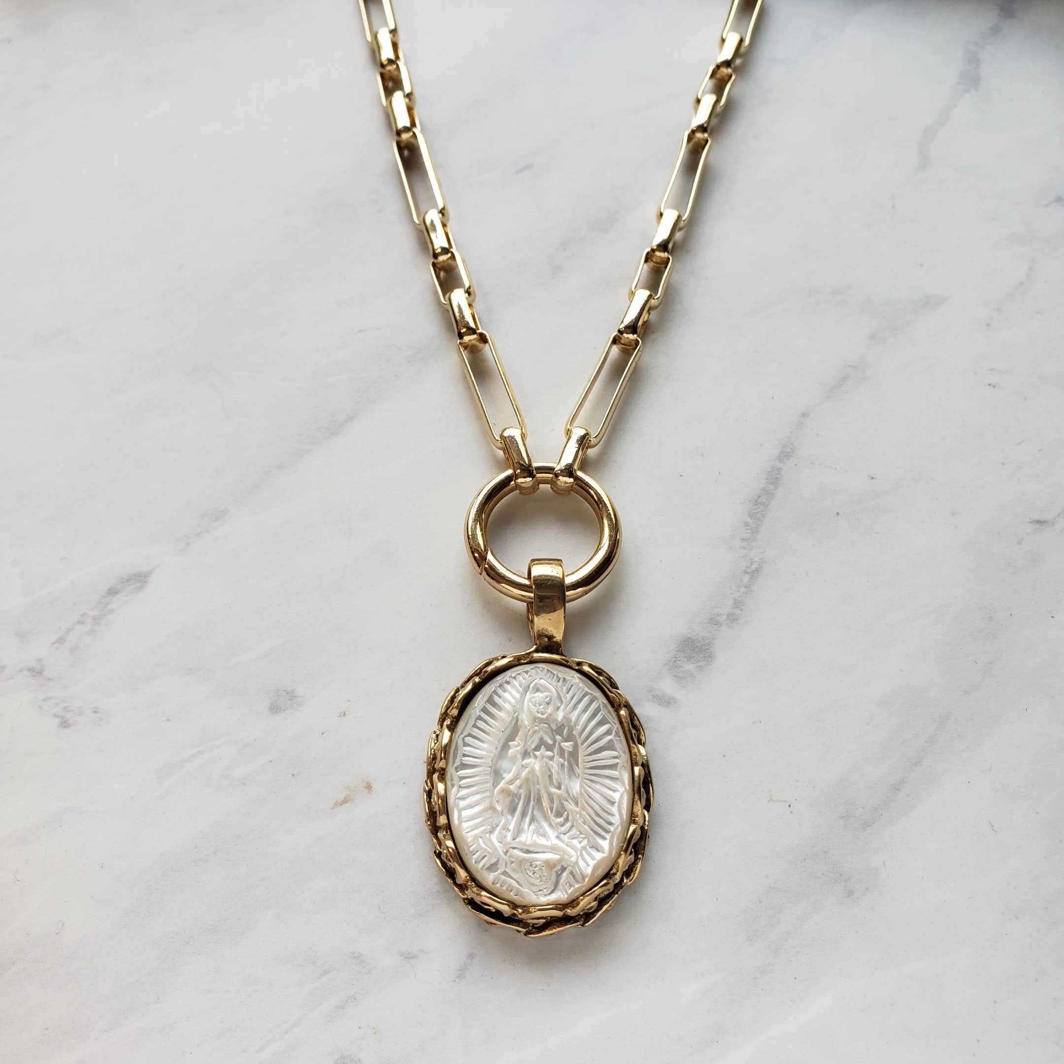 Carved Shell Mother Mary | Guadalupe Spiritual Necklace
