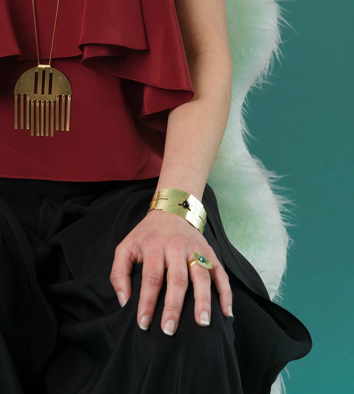 Stamped Brass Tall Grass Necklace