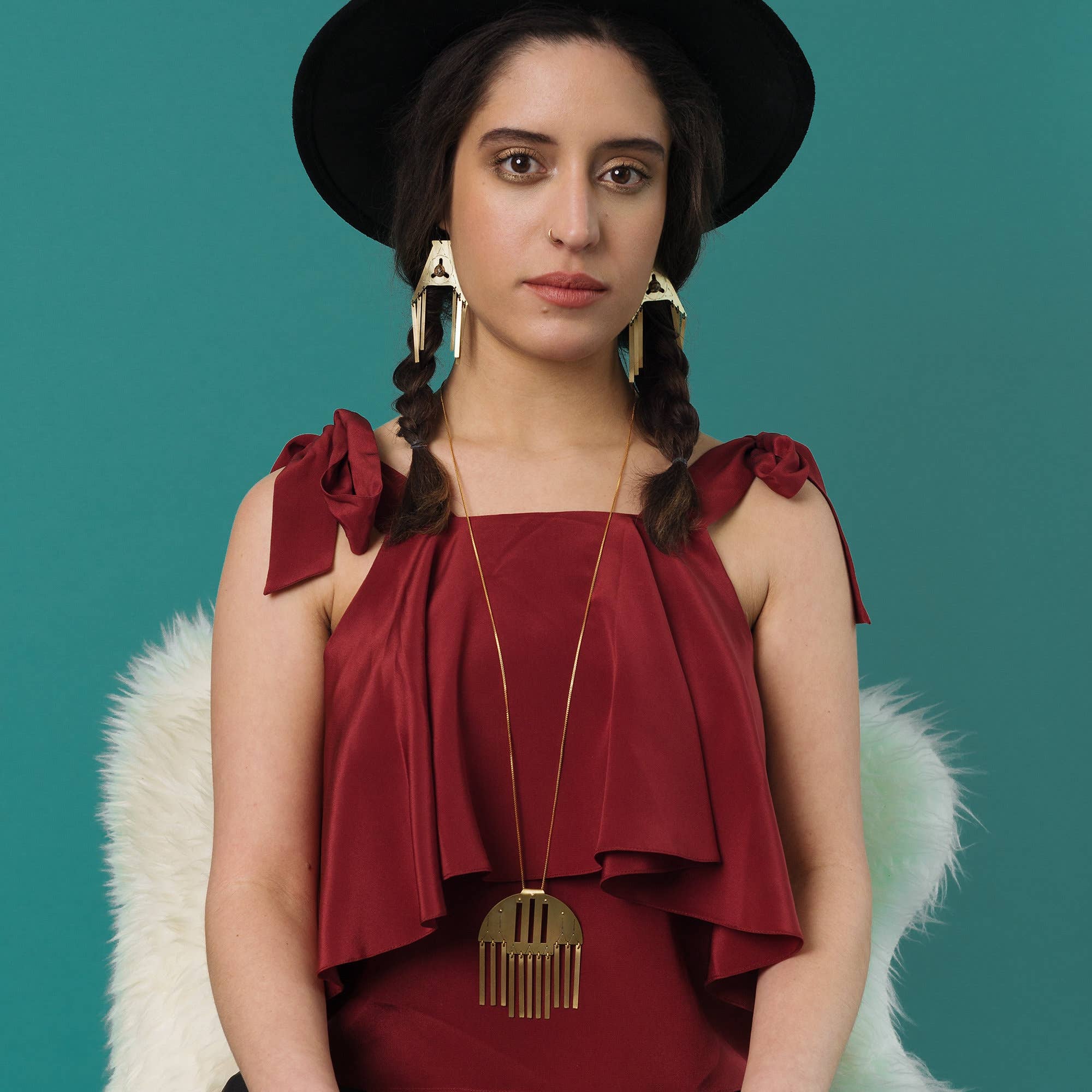 Stamped Brass Tall Grass Necklace