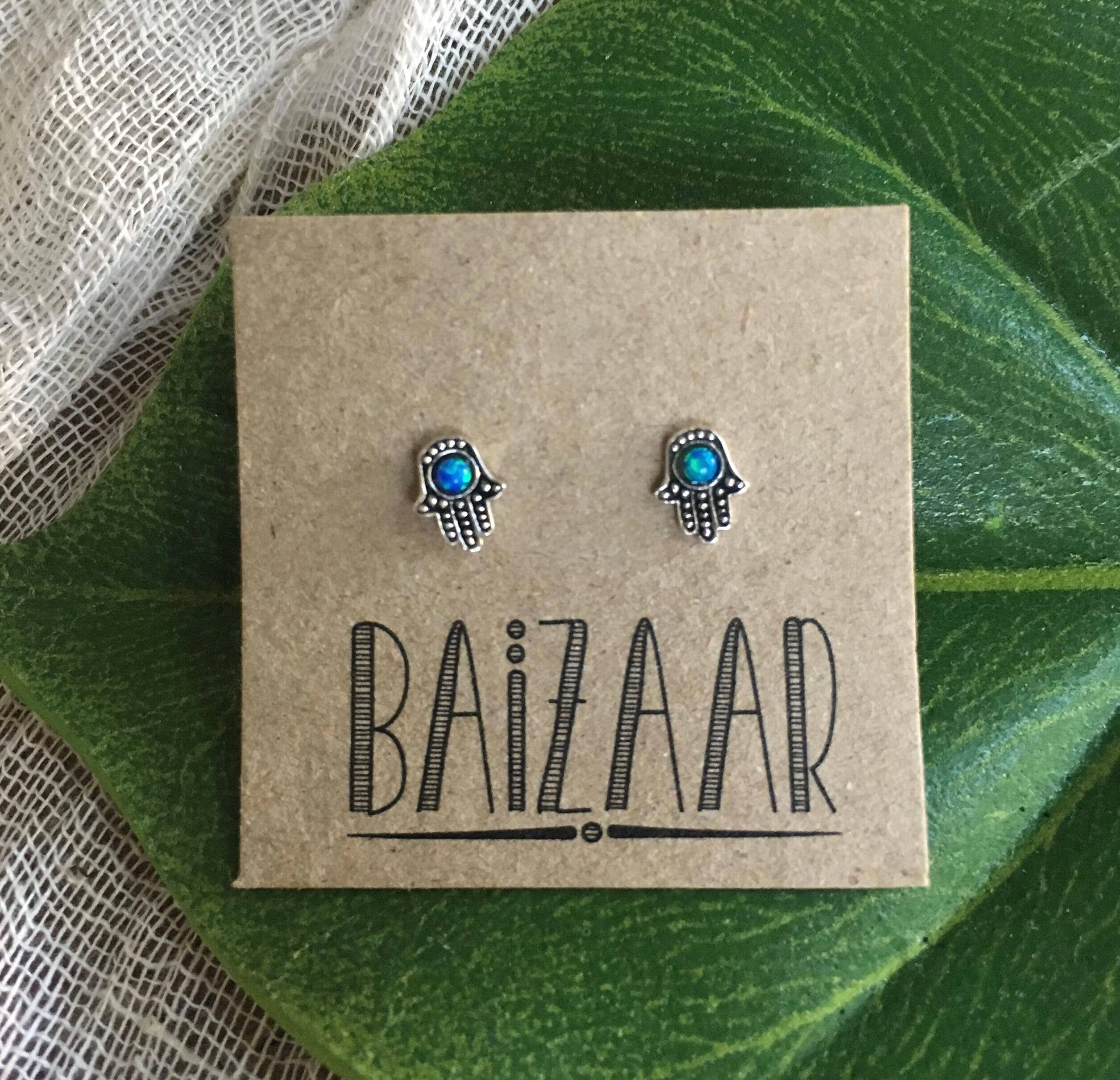 Sterling Silver Hamsa Opal Studs