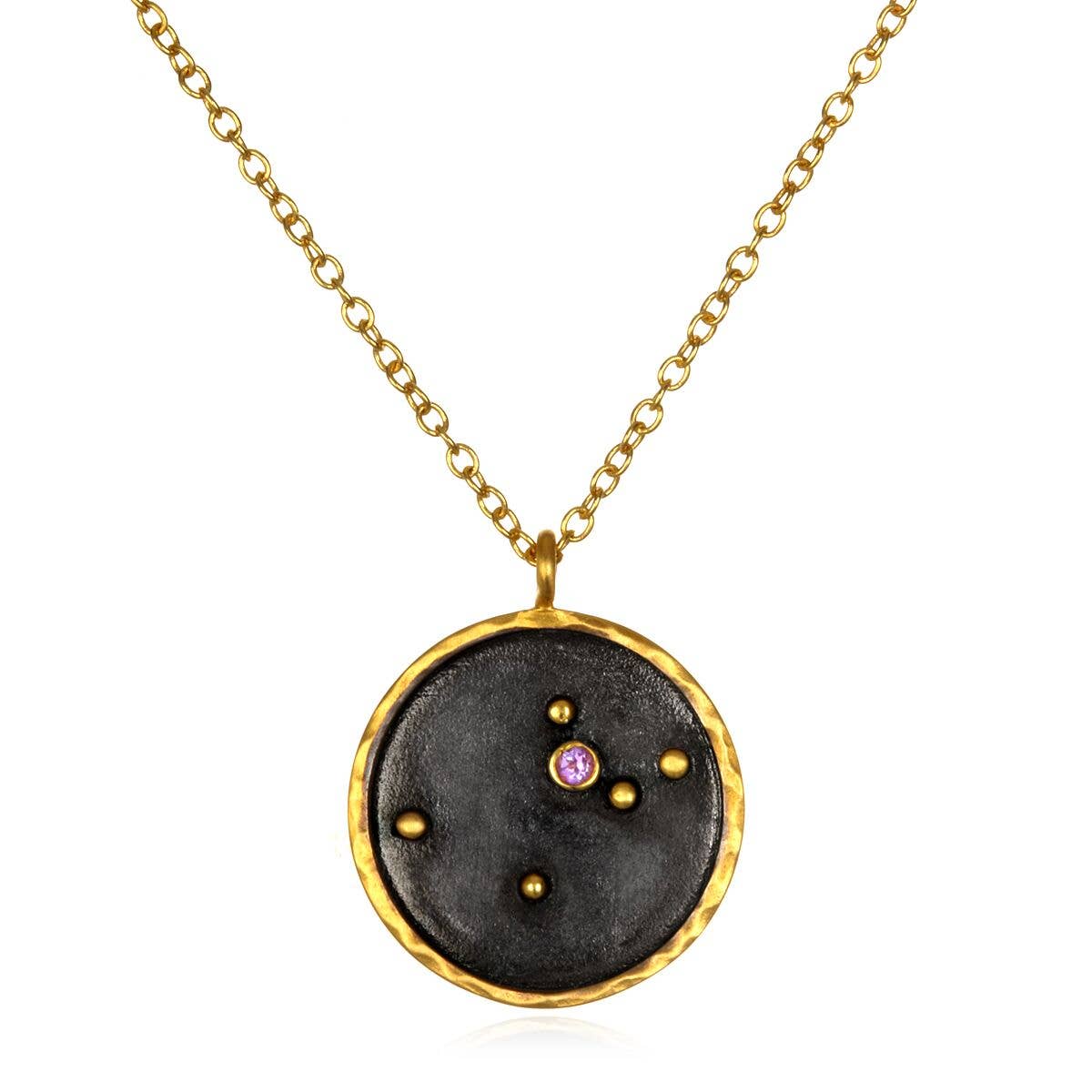 Gunmetal Zodiac Constellation Necklace 18"