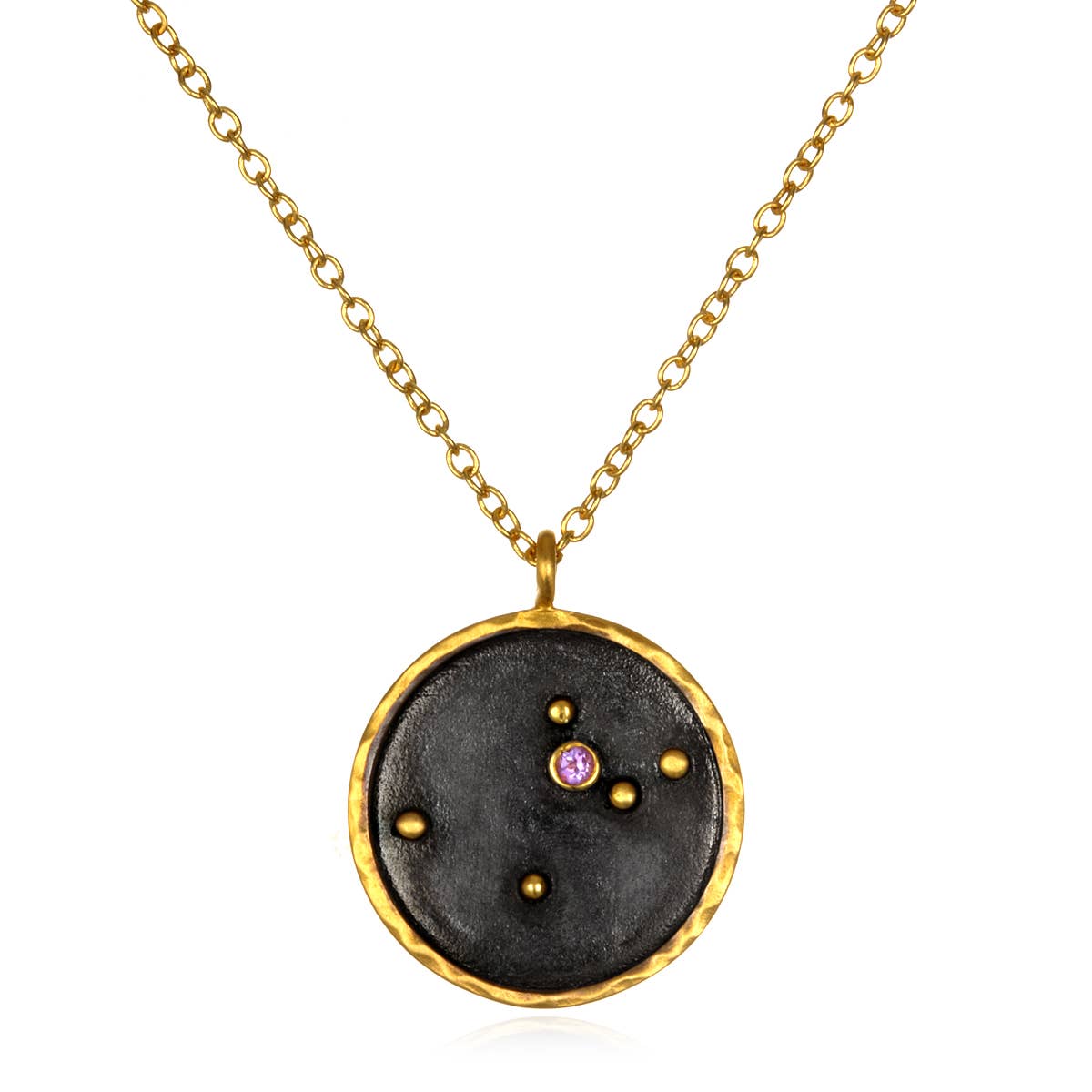 Gunmetal Zodiac Constellation Necklace 18"