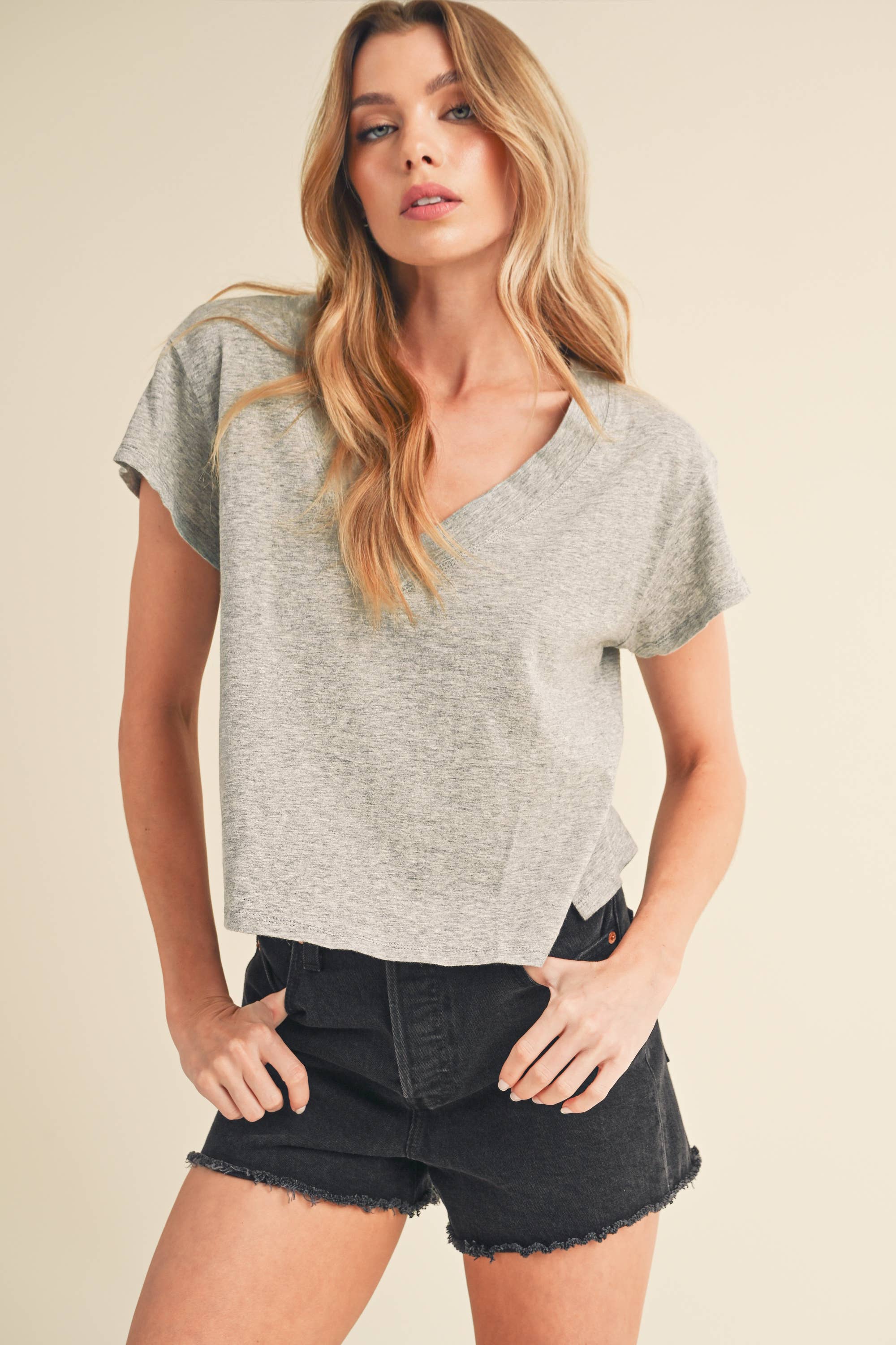 8281DK Til V-Neck Baby Top: Oat / Contemporary / S