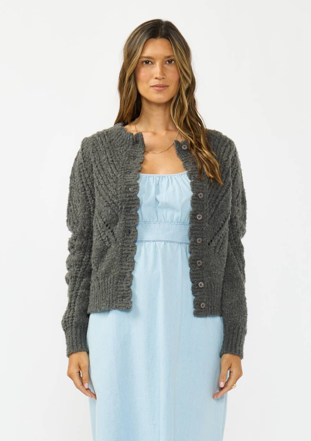Pointelle Knit Sweater Cardigan