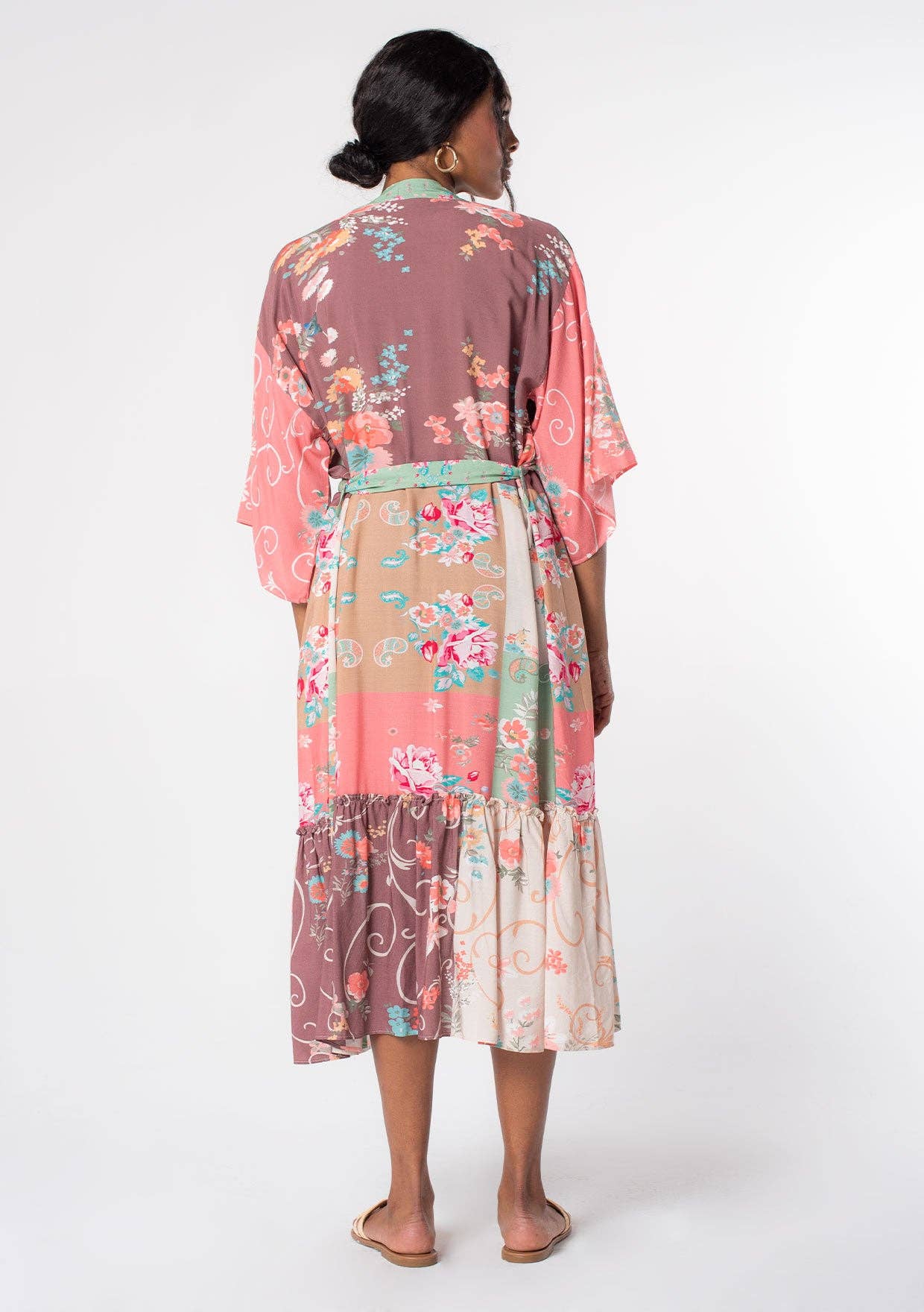 Floral Patchwork Self Tie Maxi Kimono