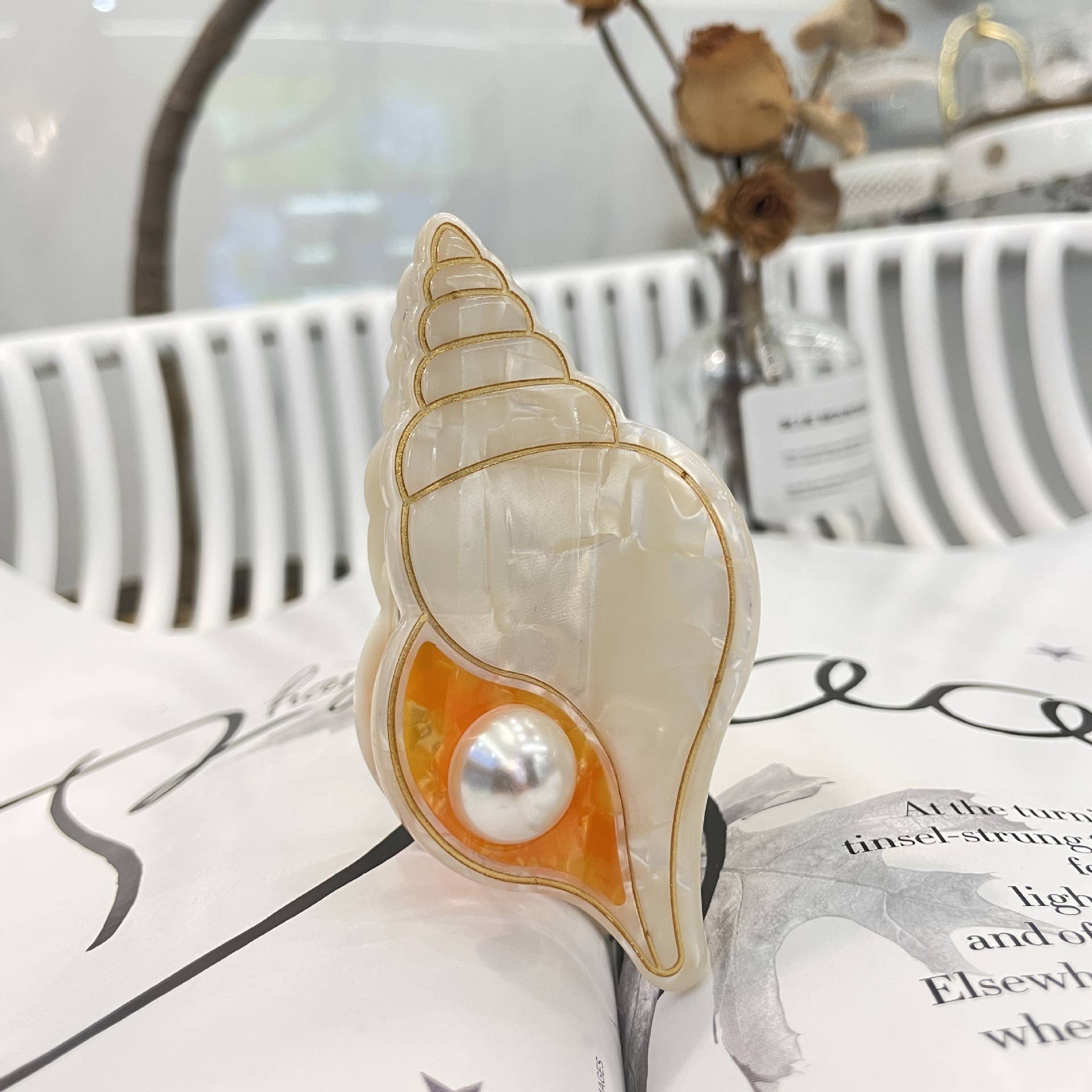 Ocean Inspired Pearl Seashell Acetate Hair Claw