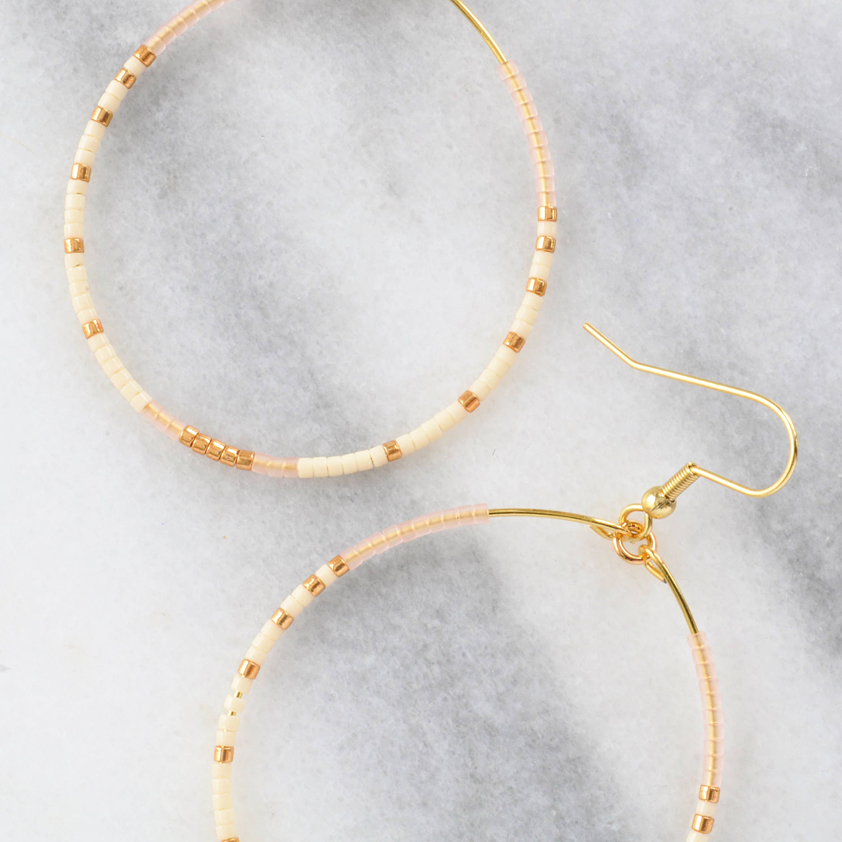 Large Gold Beaded Dangle Hoop Earrings