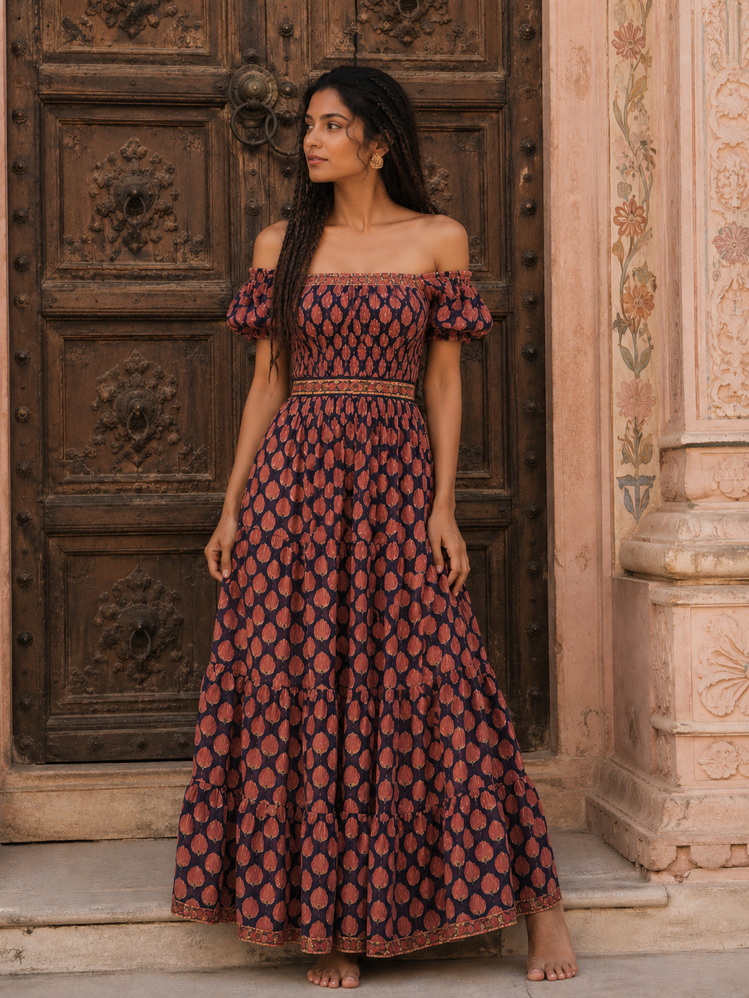 Block Printed Smock Dress (Paloma: Mulberry Bloom)