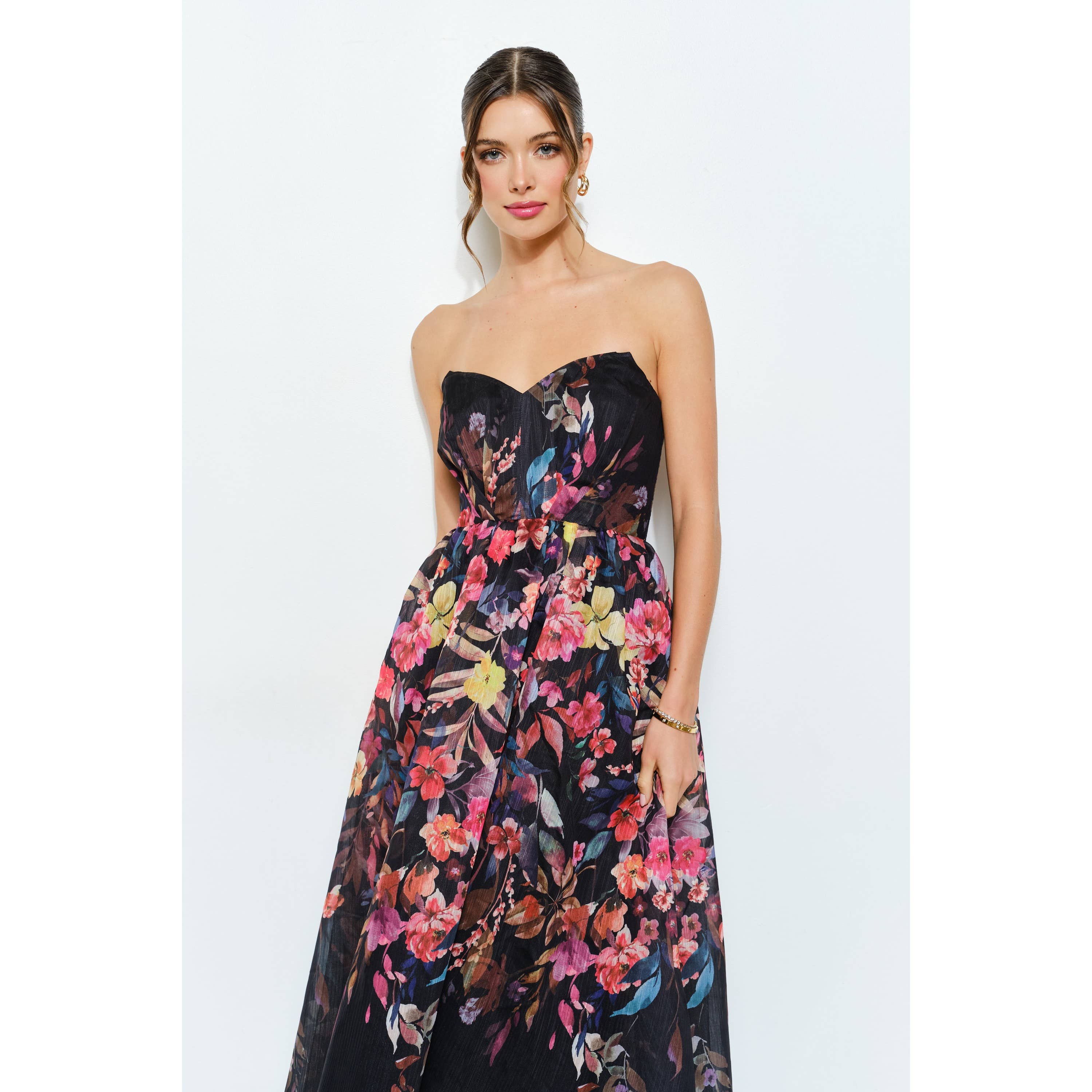 Sweetheart Strapless Floral Midi Dress