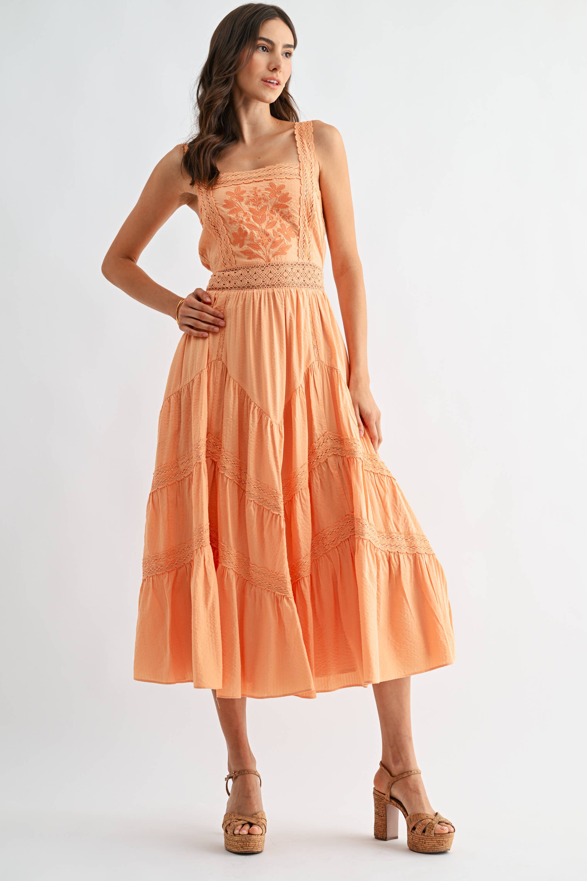 CD10389J Embroidered SundressBreezy Boho Midi Dress
