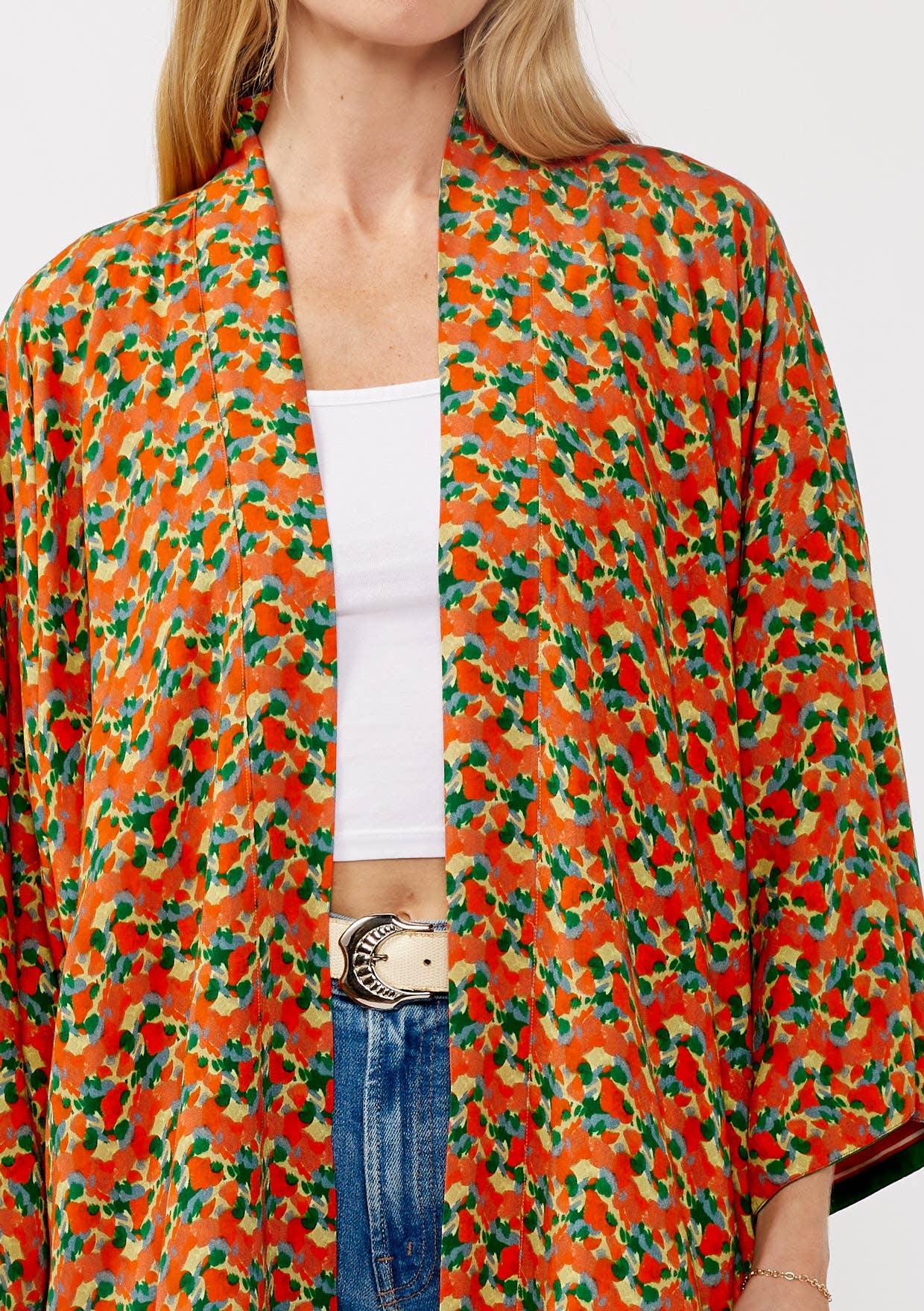 Floral Print Reversible Kimono Sleeve