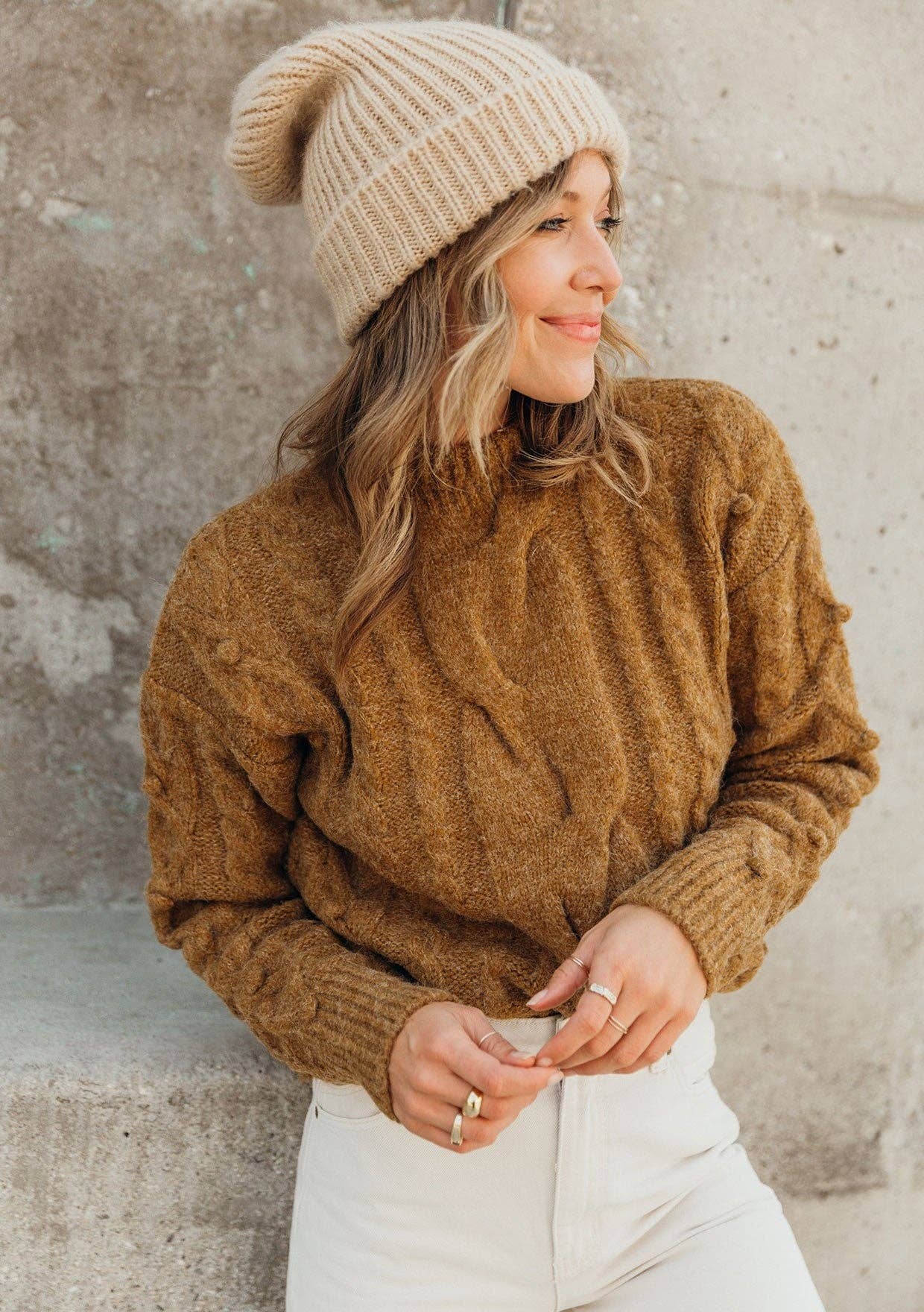 Cable Knit Mock Neck Cozy Sweater