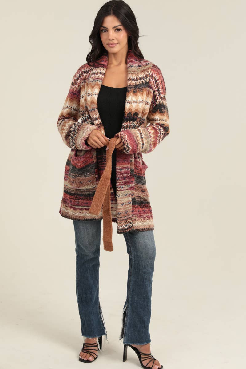 XHS94-ASIS COZY KNIT CARDIGAN SWEATER WITH TIE WAIST AND POC