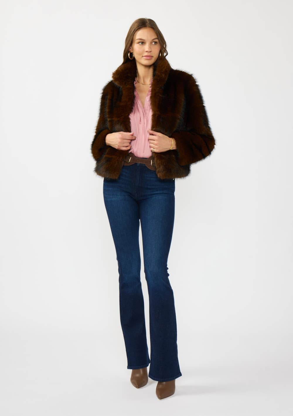 Cropped Faux Fur Jacket with Pockets
