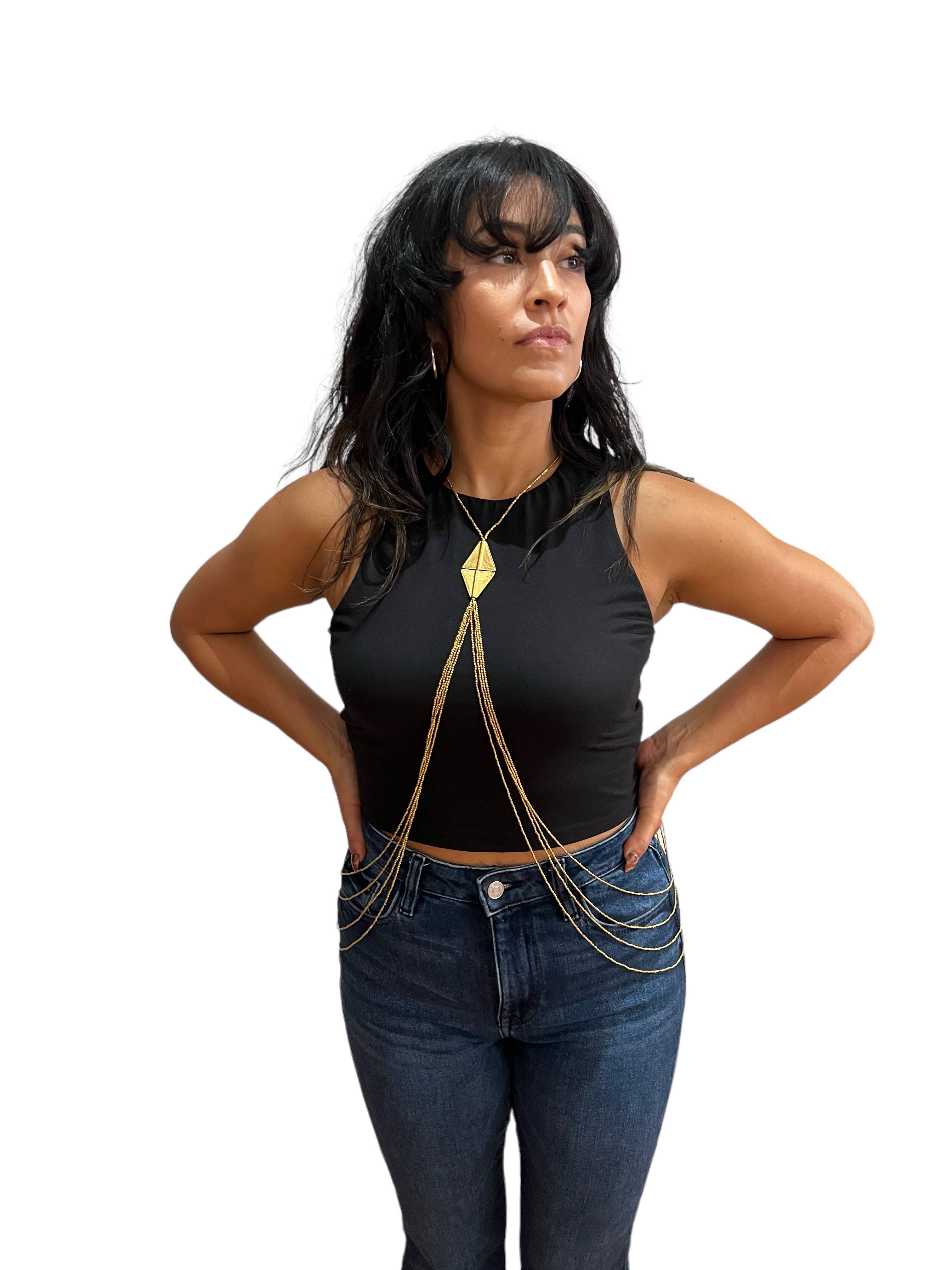 Beaded Brass Triangle Body Chain