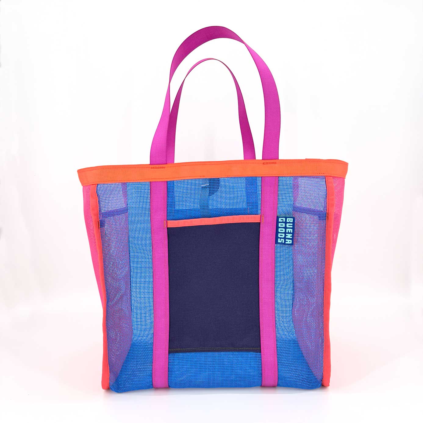 The Mother | yacht rock colorful mesh tote bag with pink handles and orange trim by HUM+BEE Goods