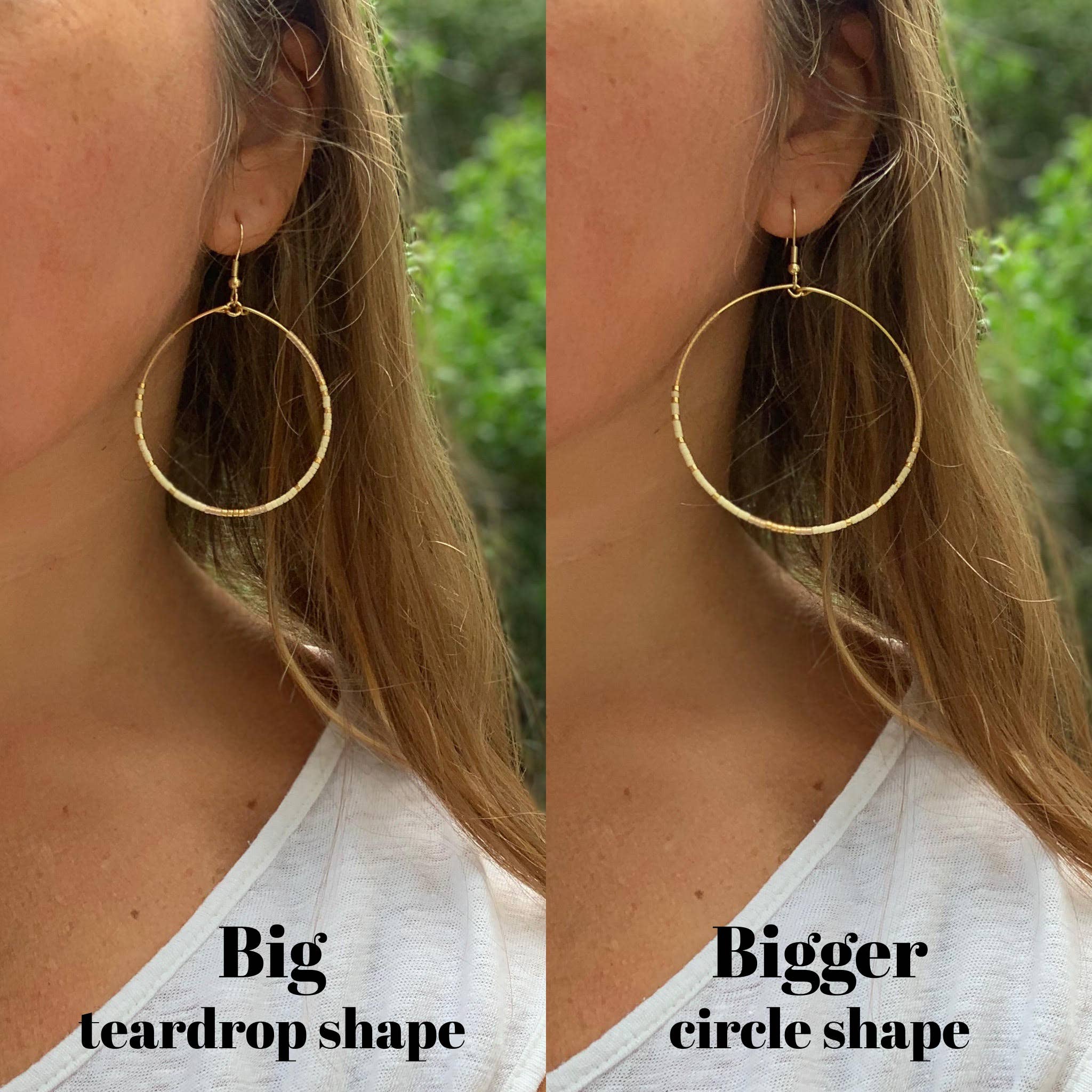 Large Gold Beaded Dangle Hoop Earrings