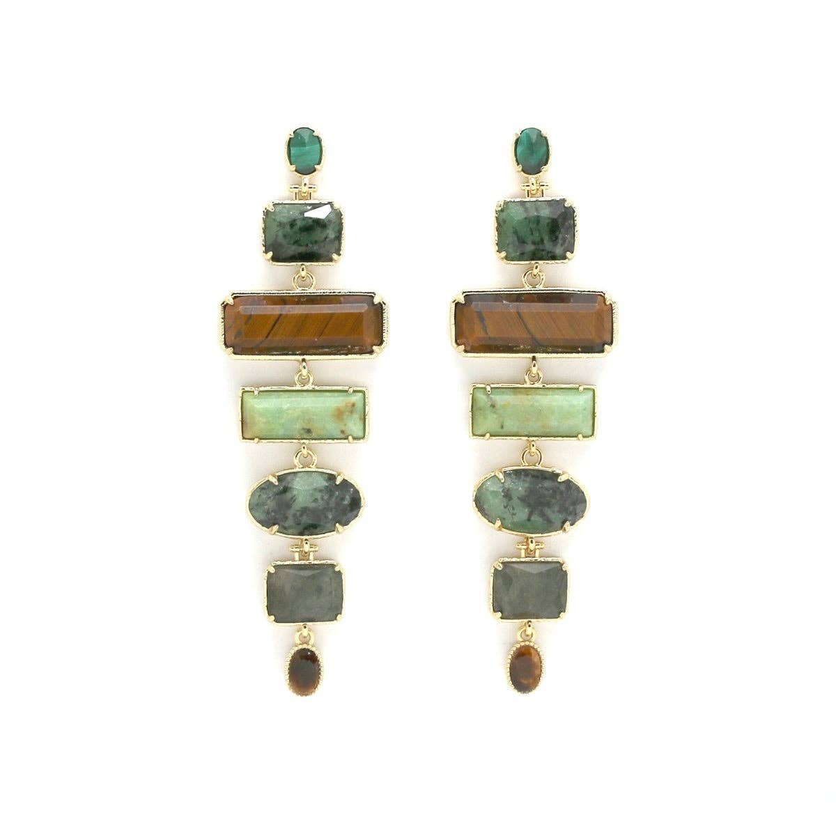 African Turquoise Mix Stone Dangle Earrings - E4-423B