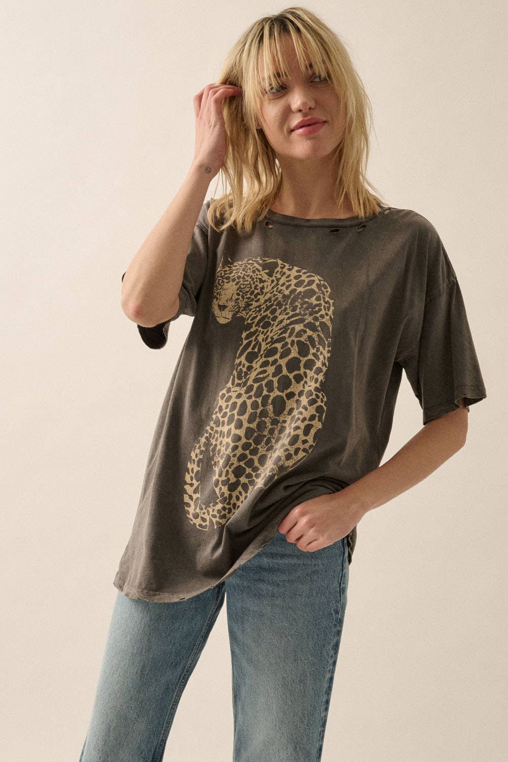 Cheetah Mineral-Washed Oversized Graphic Tee