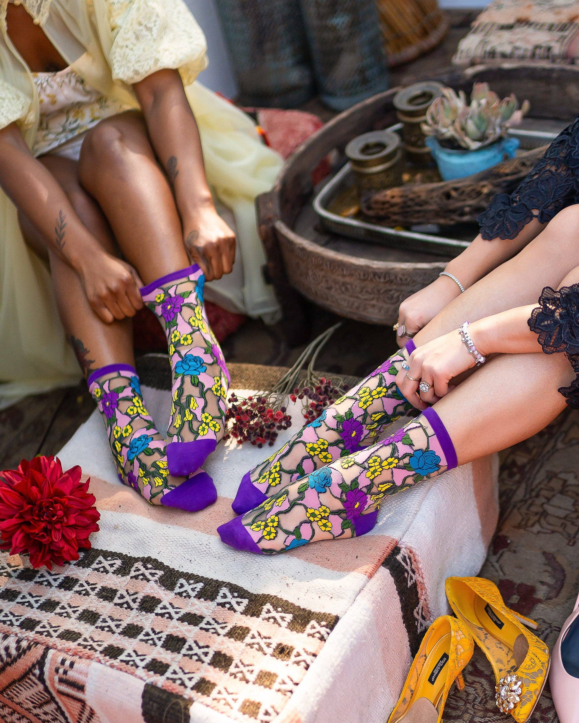 Stain Glass Floral Sheer Crew Sock
