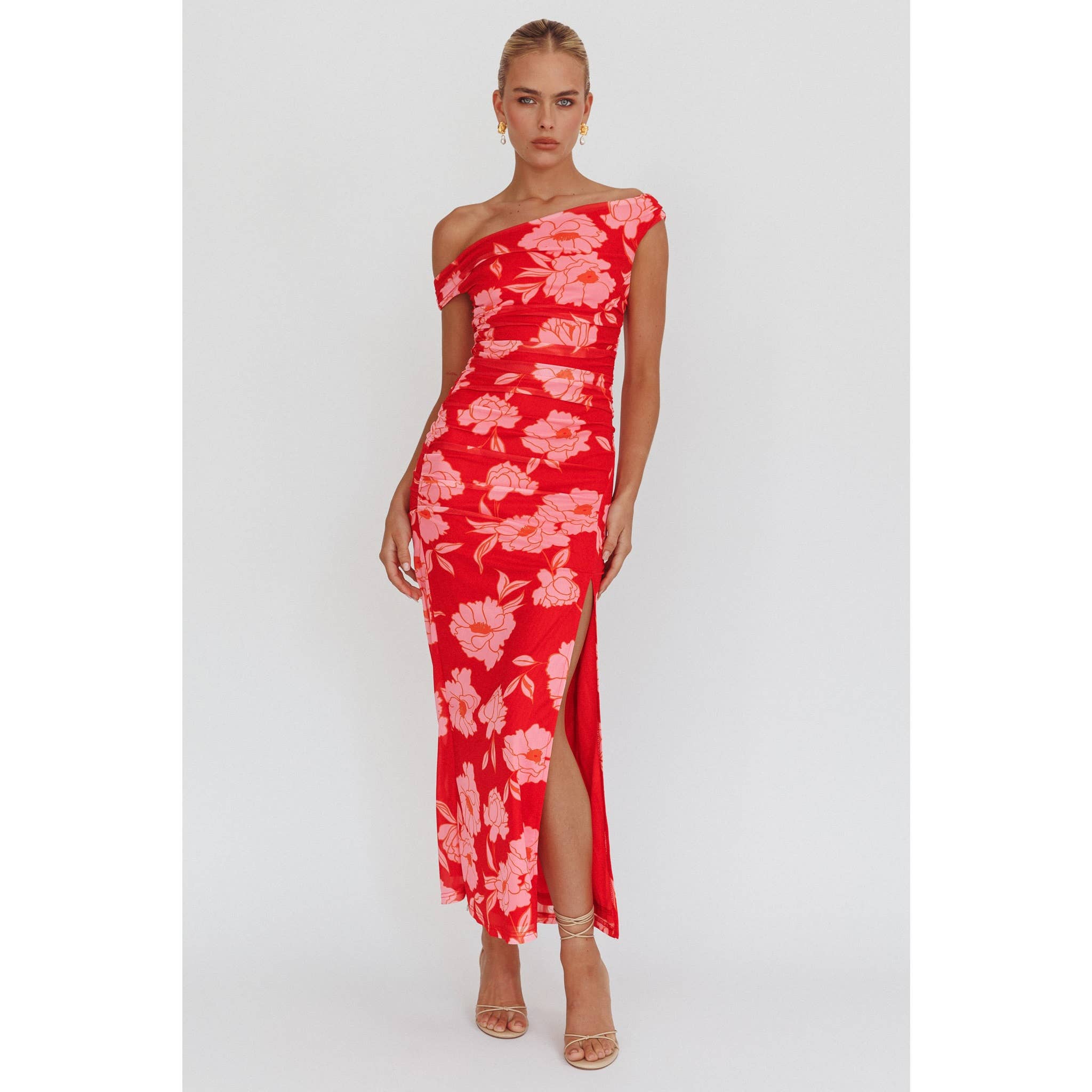 OFF SHOULDER FLORAL MAXI DRESS / BR0007B05