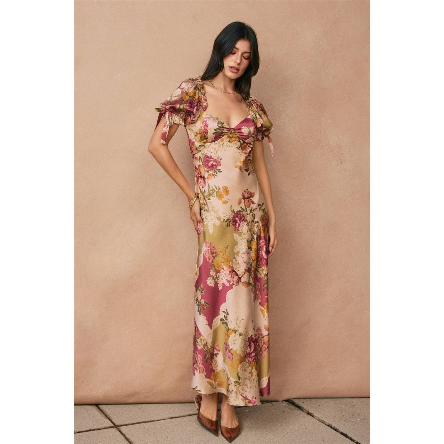 Meadow Romance Bow Tie Puff Sleeve Dress