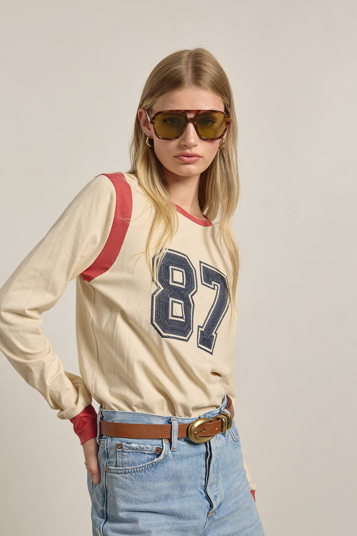 87 Embroidered Varsity Long Sleeve Top