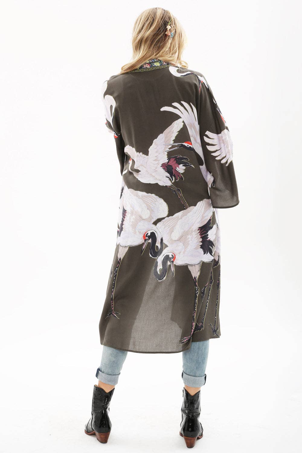 Story of the Crane Kimono - Charcoal | Bohemian Coverup Robe