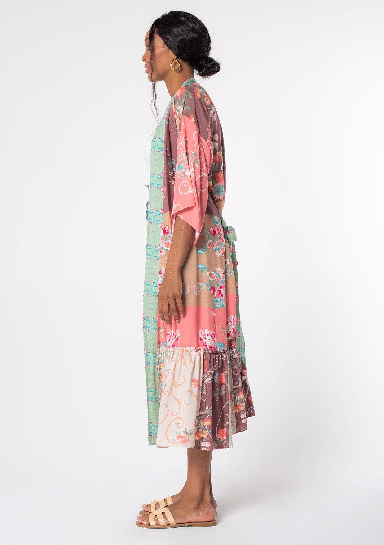 Floral Patchwork Self Tie Maxi Kimono