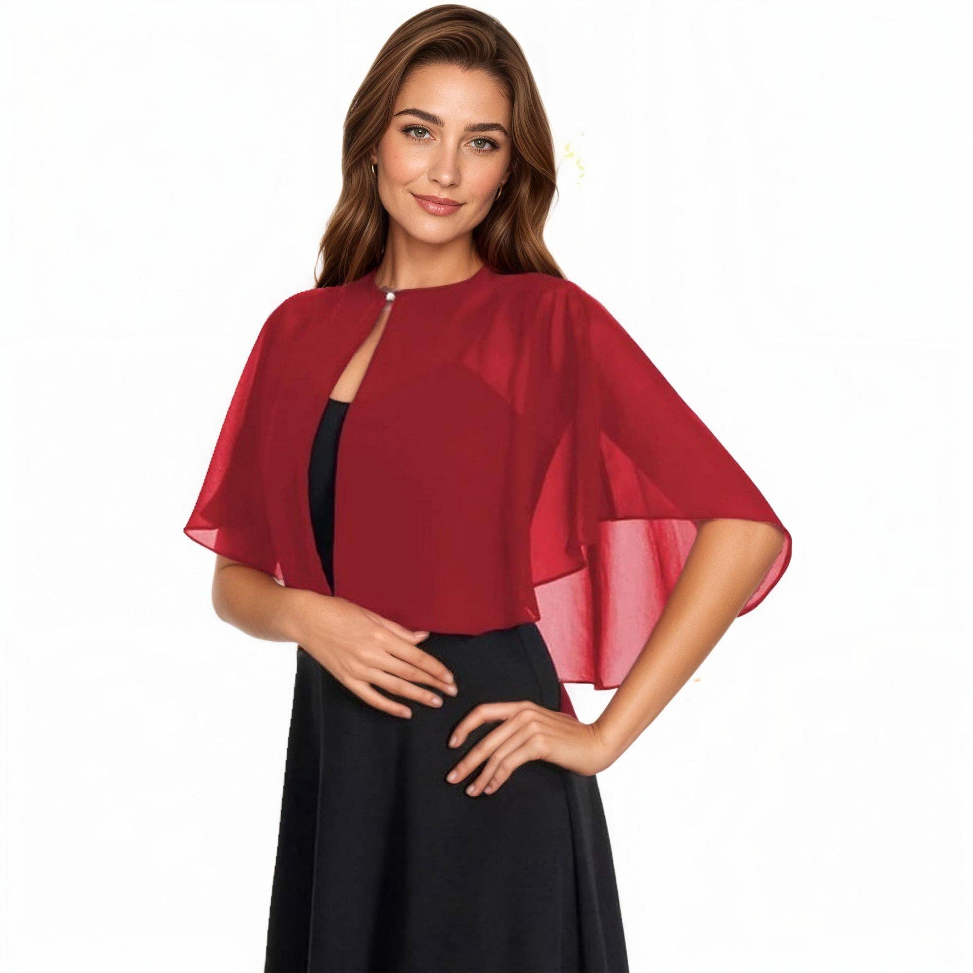 Sheer Flutter Sleeve Capelet Topper with Flowing Layered Sil